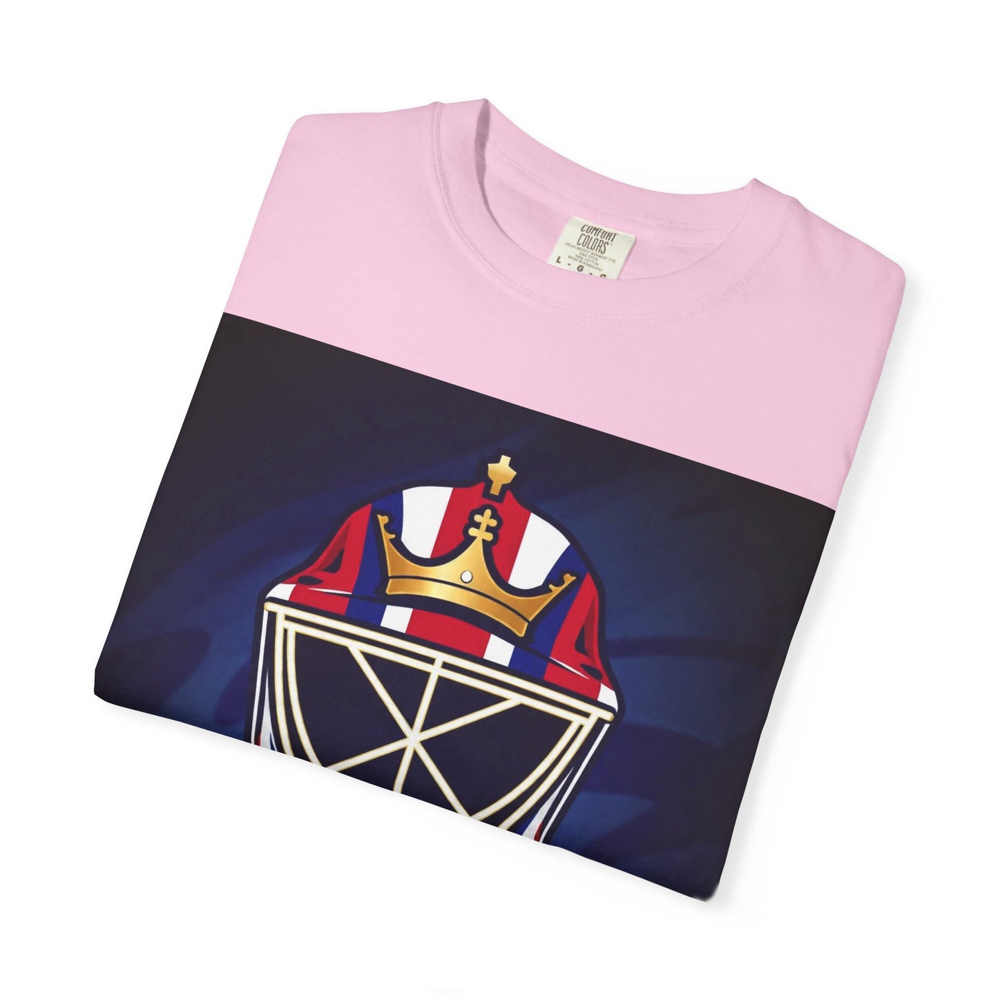 Regal Crown Goalie Mask Graphic T-shirt, Unisex Fashion Tee, Red, White and Blue Casual Wear, Gift for Her/Him, Summer Style, Graphic Apparel, Streetwear