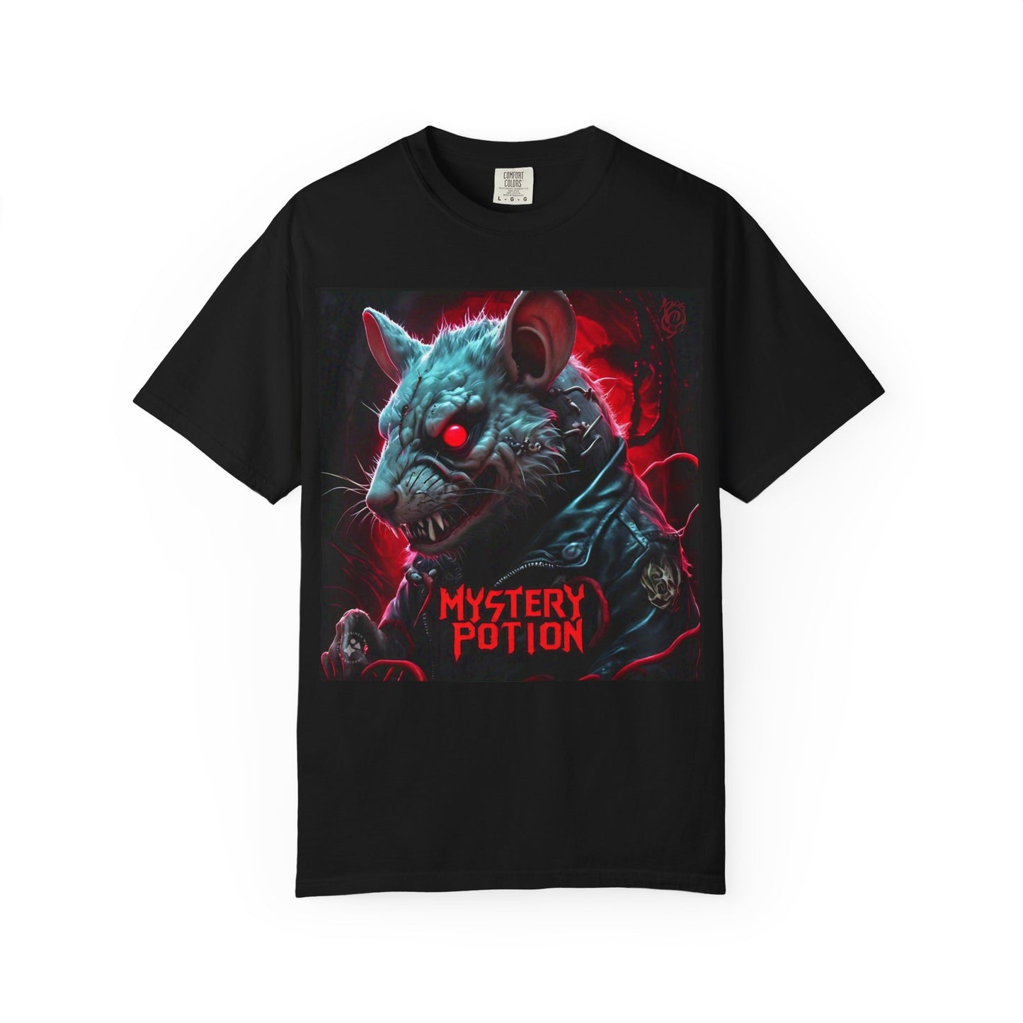 'Mystery Potion' Punk Rock Rat in Leather Jacket T-shirt, Rocker Tee, Original Logo