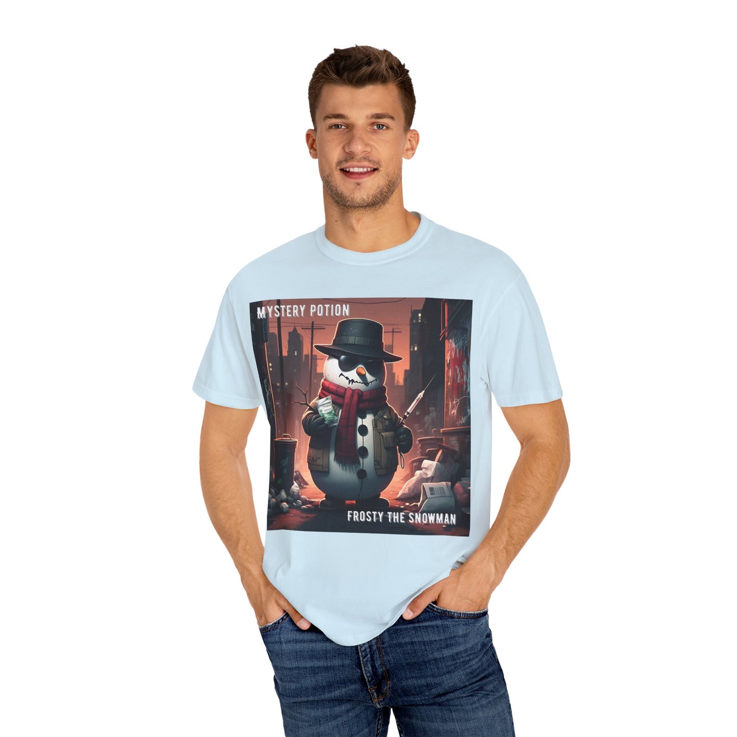 Frosty The Snowman by Mystery Potion, Parody T-Shirt | Unisex Holiday Tee, Winter Decoration, Gift for Christmas, Cozy Casual Style, Fun Snowman Design