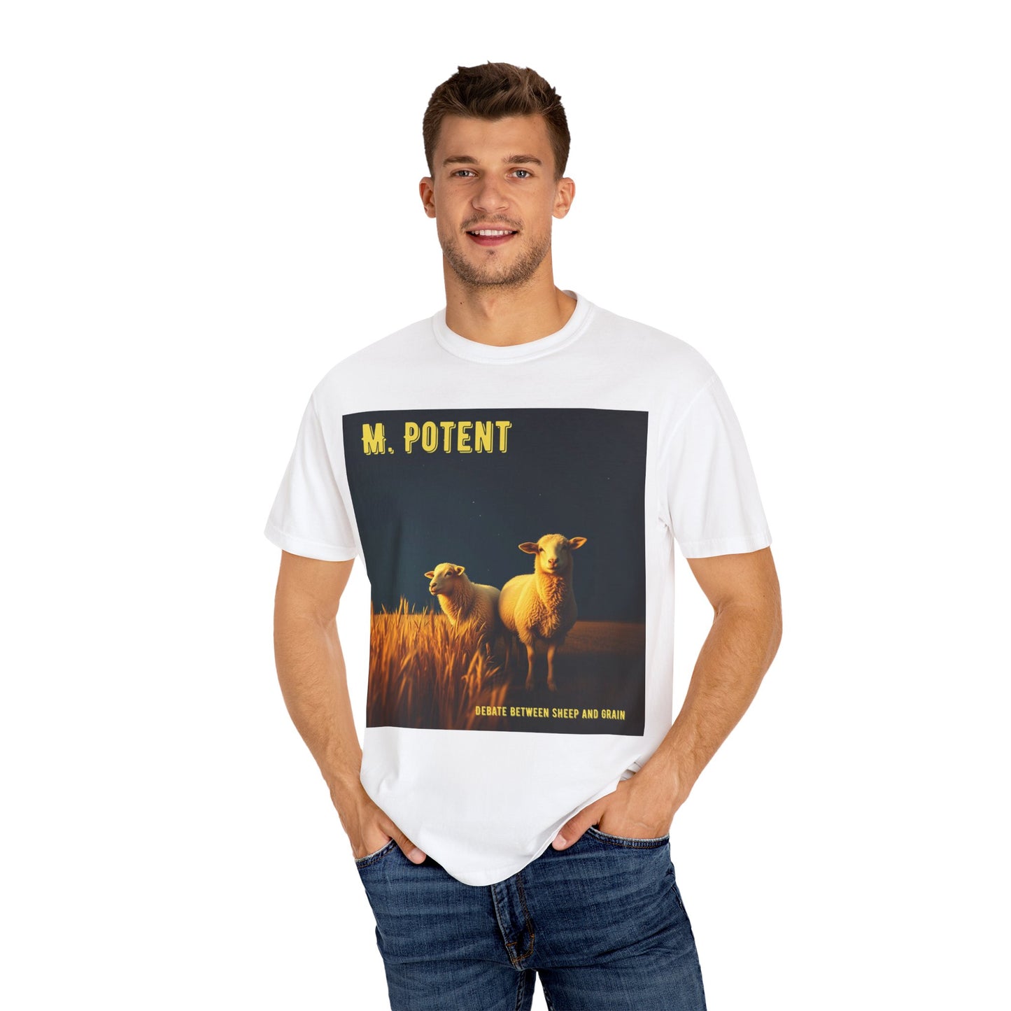Debate Between Sheep and Grain by M. Potent, Sheep Graphic T-Shirt, Unisex Fashion Top, Farm Life Tee, Gift for Animal Lovers, Casual Everyday Wear
