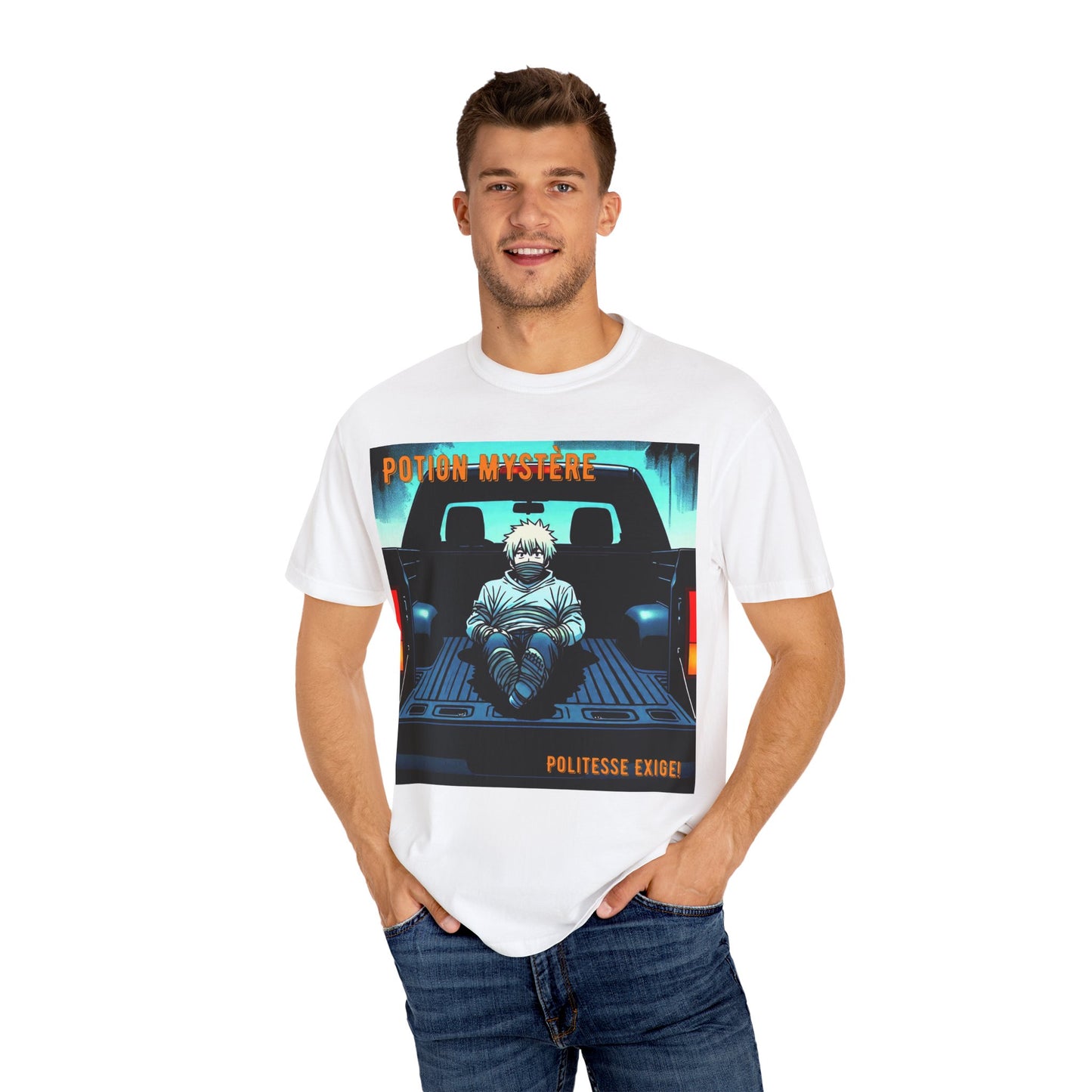 'Politesse Exige' par Potion Mystère, Retro Graphic T-Shirt for Anime Lovers, Casual Wear, Unique Gift, Streetwear, Unisex Tee, Hands and Fee Tied