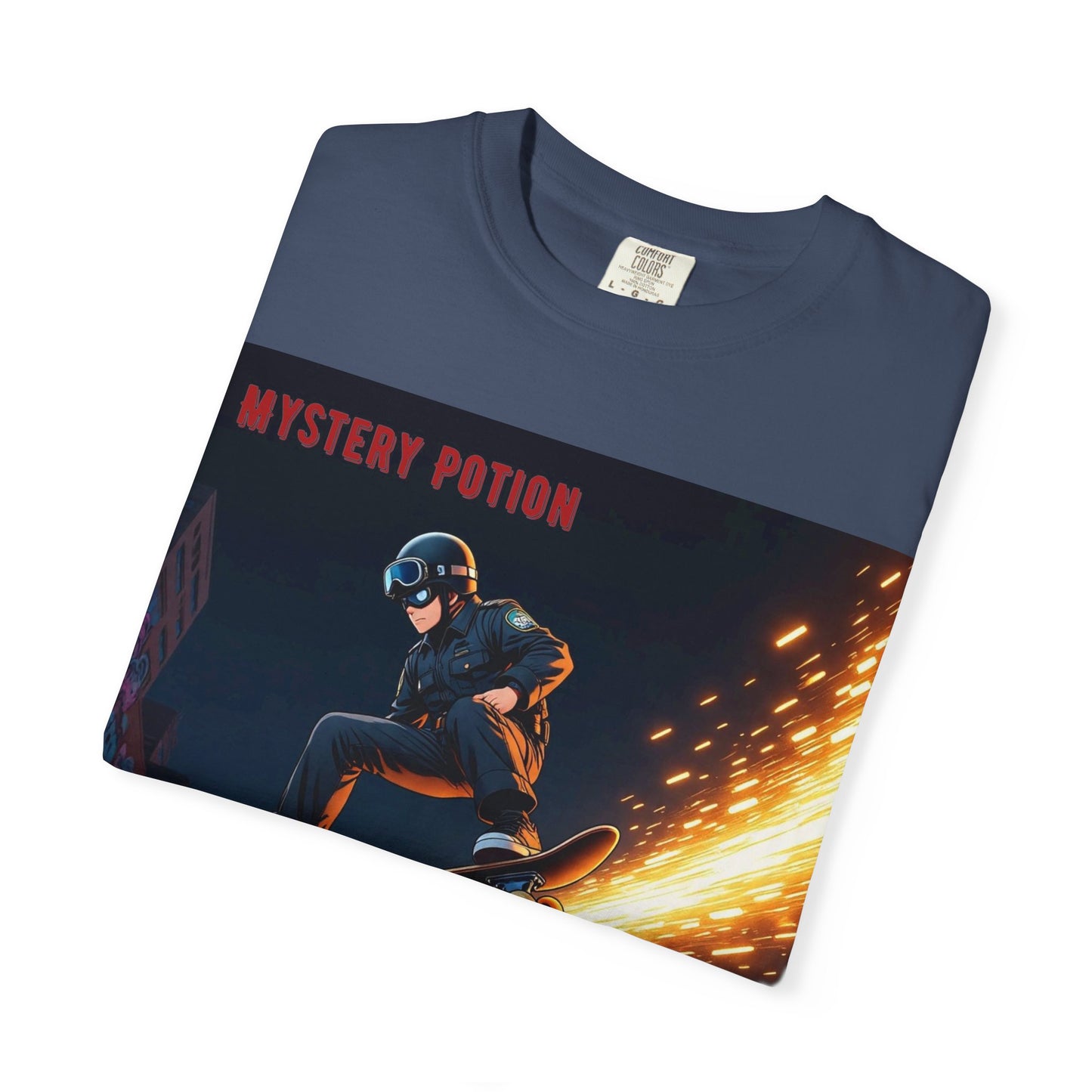 'Stop! He's A Cop!' by Mystery Potion, Skateboard Hardcore Punk T-shirt, Cozy Graphic Tee, Perfect Gift for Skaters, Unisex Streetwear Shirt, Trendy Casual Wear