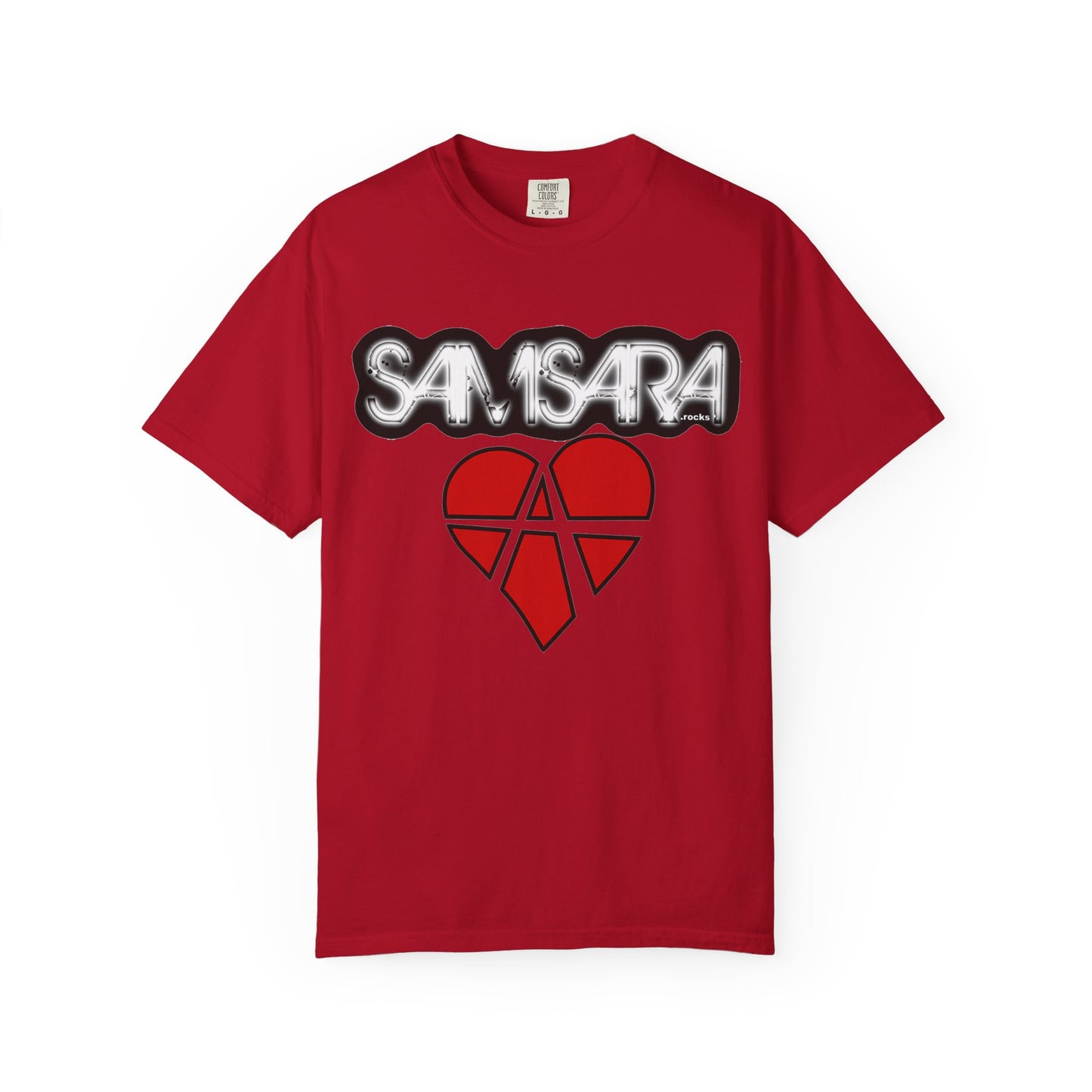 'Samsara Rocks' Logo, Love and Anarchy Graphic Tee | Unisex Garment-Dyed T-Shirt, Casual Fashion, Heart Design, Streetwear, Gift for Him/Her