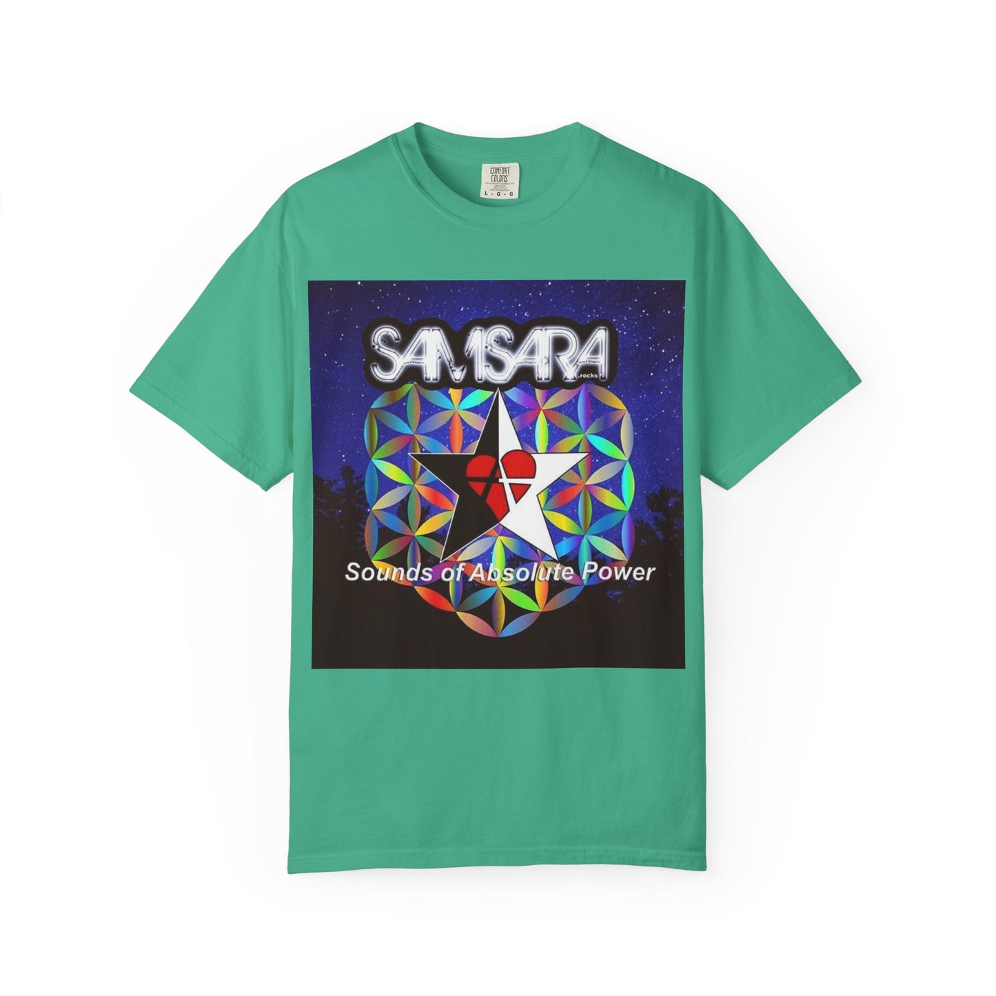 Sounds Of Absolute Power by Samsara Vibrant Graphic T-Shirt for Nature Lovers, Unisex Tee, Festival Wear, Gift for Music Enthusiasts, Bohemian Style Apparel