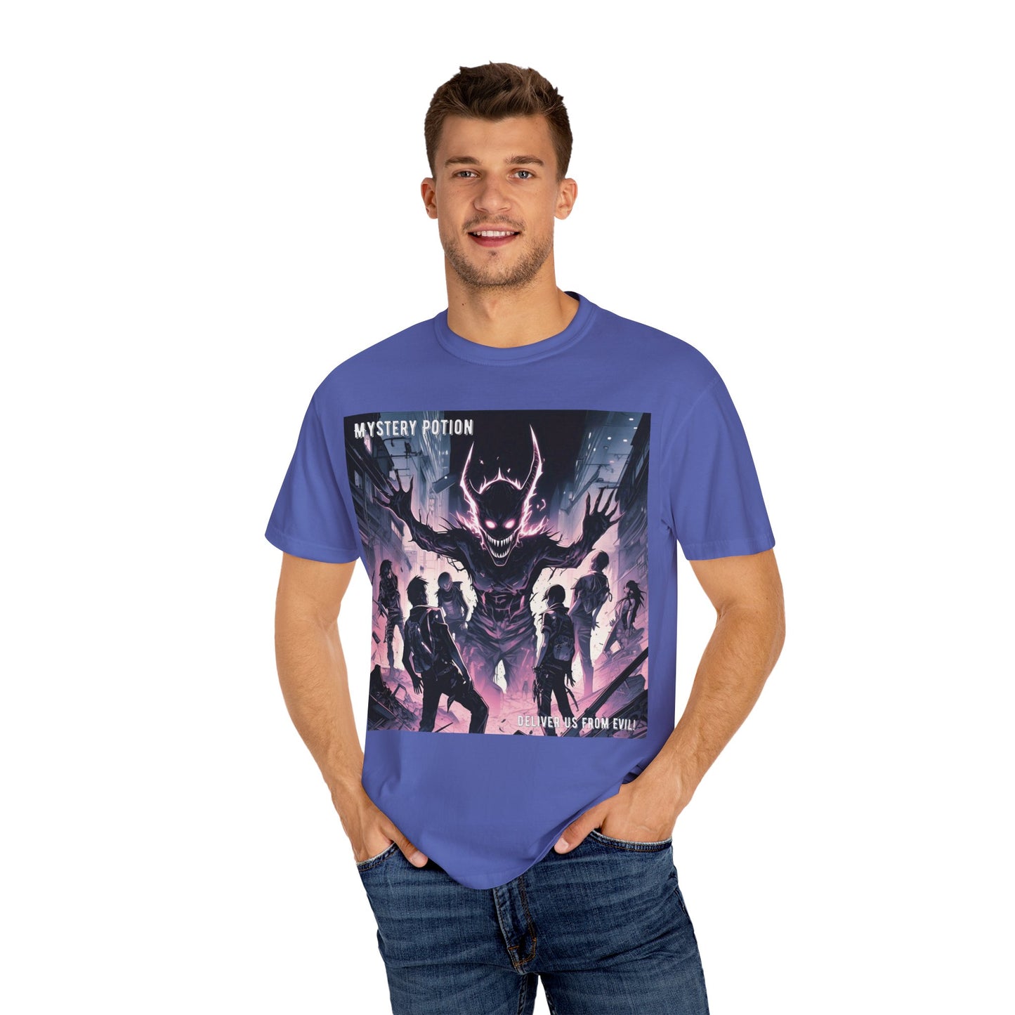 Mystery Potion Evil Satanic Graphic Tee, Unisex T-Shirt for Gamers, Cosplay Costume, Casual Wear, Unique Devilish Gift Idea