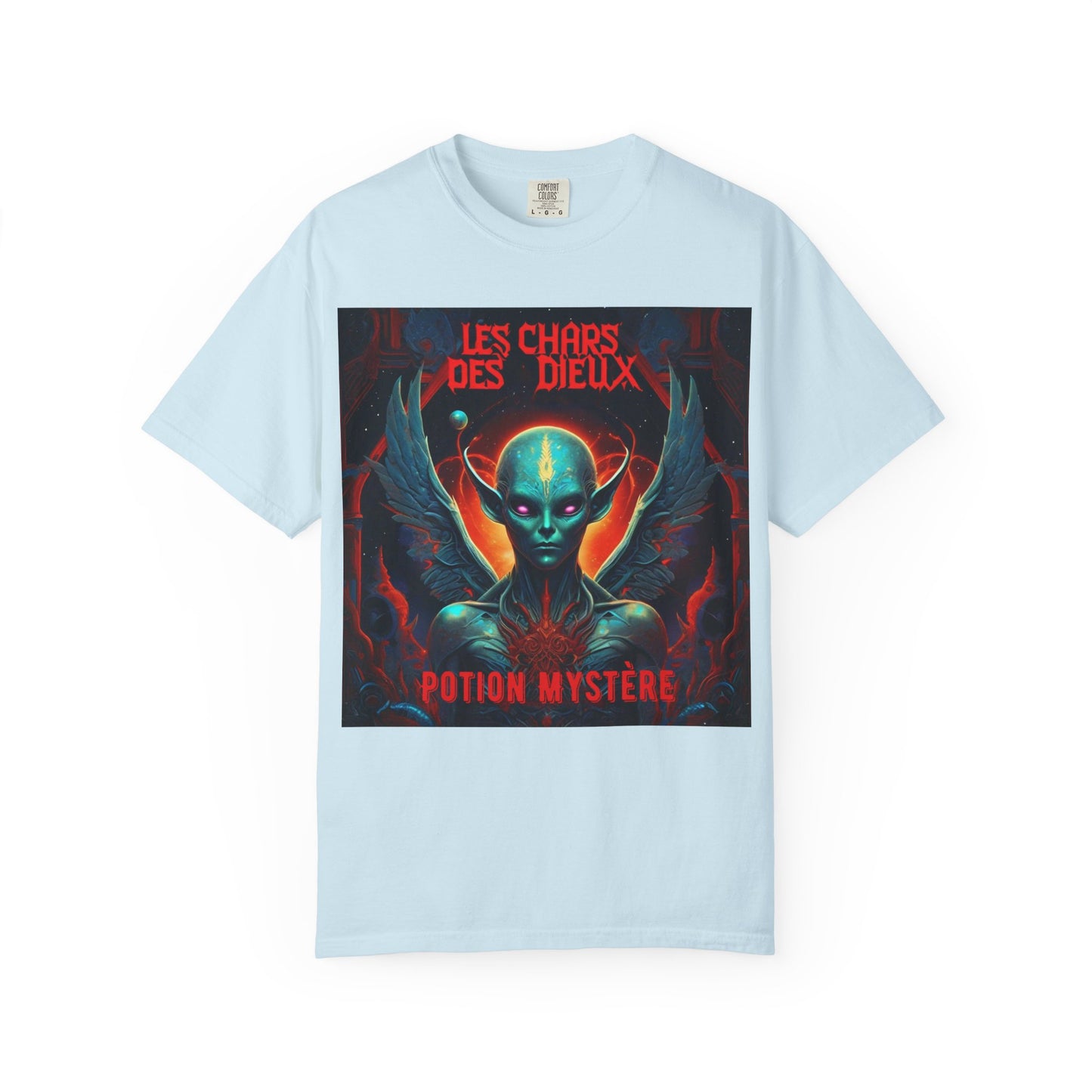 'Les Chars des Dieux' par Potion Mystère, Mystical Alien Graphic T-Shirt | Unisex Tee for Sci-Fi Lovers, Unique Gift for Halloween, Cosmic Vibes, Statement Shirt, Trendy Fashion