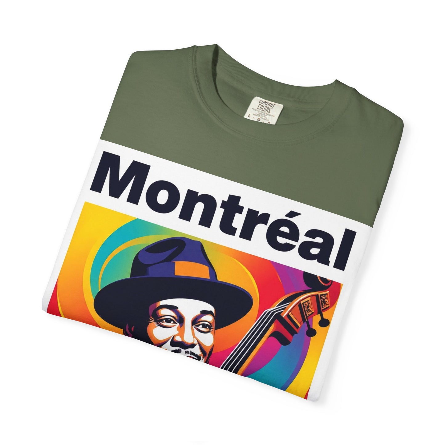 Vibrant Jazz T-Shirt with Montréal Design | Unisex Garment-Dyed Tee for Music Lovers, Concerts, Festivals, Gift Idea, Casual Wear