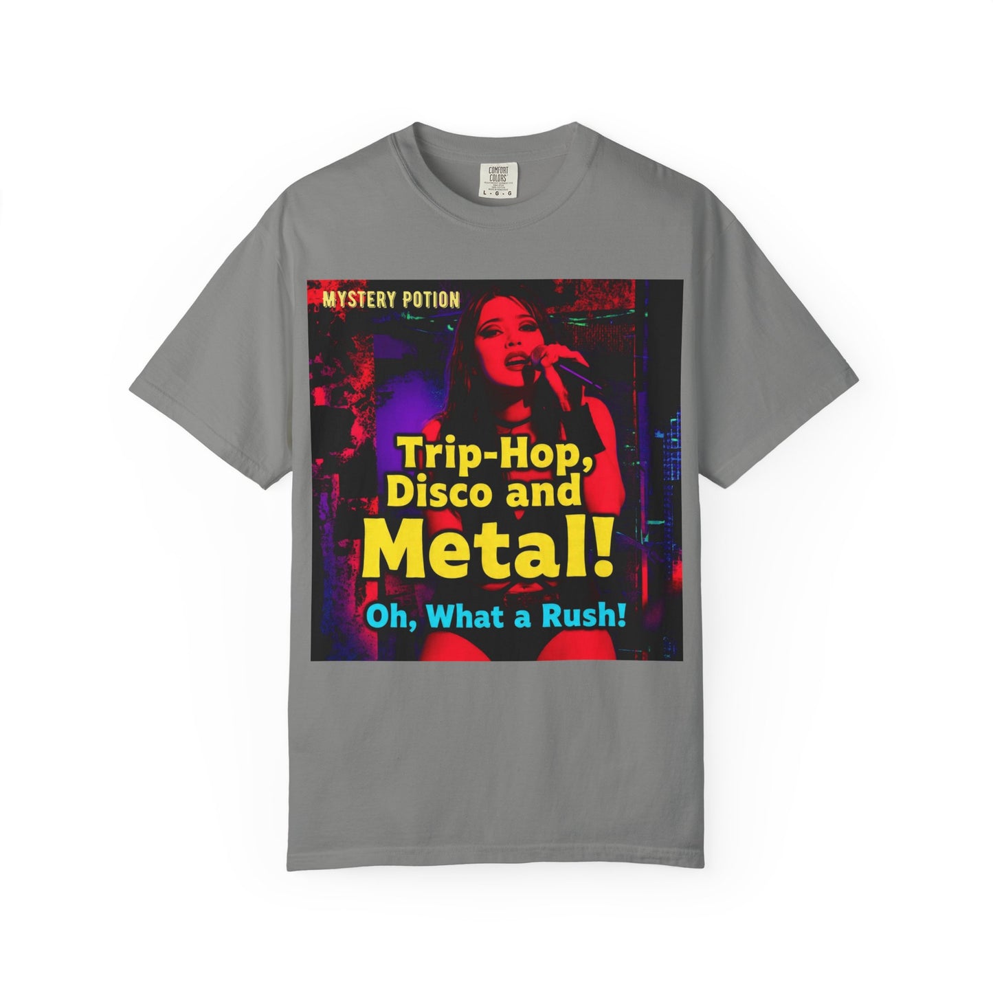 Trip Hop, Disco and Metal! Oh, What a Rush Vibrant Music-Themed Unisex T-shirt | Perfect Gift for Music Lovers, Concert Attendees, Band Merch, Festival Apparel, and Casual Wear