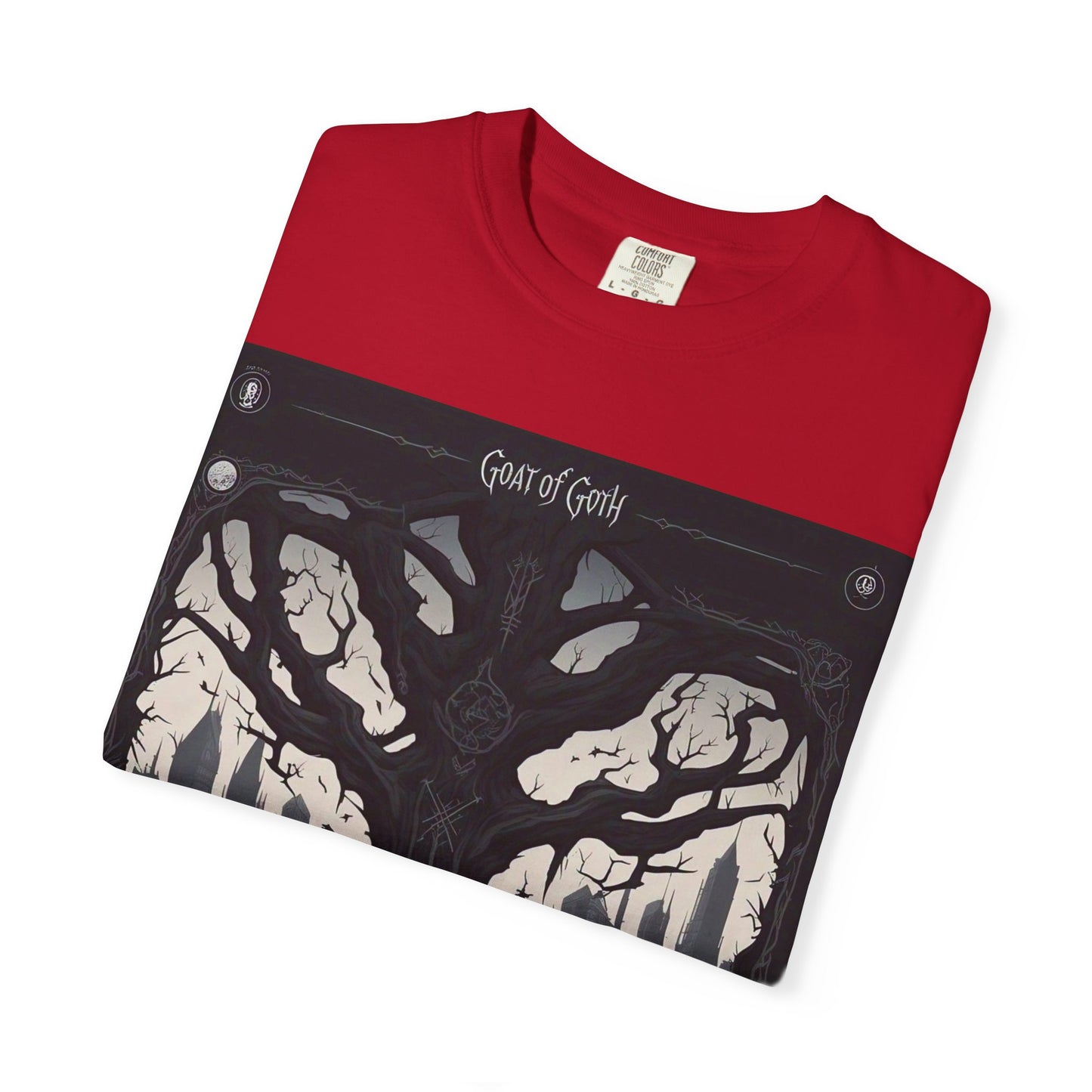 Gothic Tree T-Shirt, GOAT of Goth Unisex Cotton Tee for Nature Lovers, Unique Graphic Tee, Perfect for Festivals, Gift for Adventurers, Eco-Friendly Wear