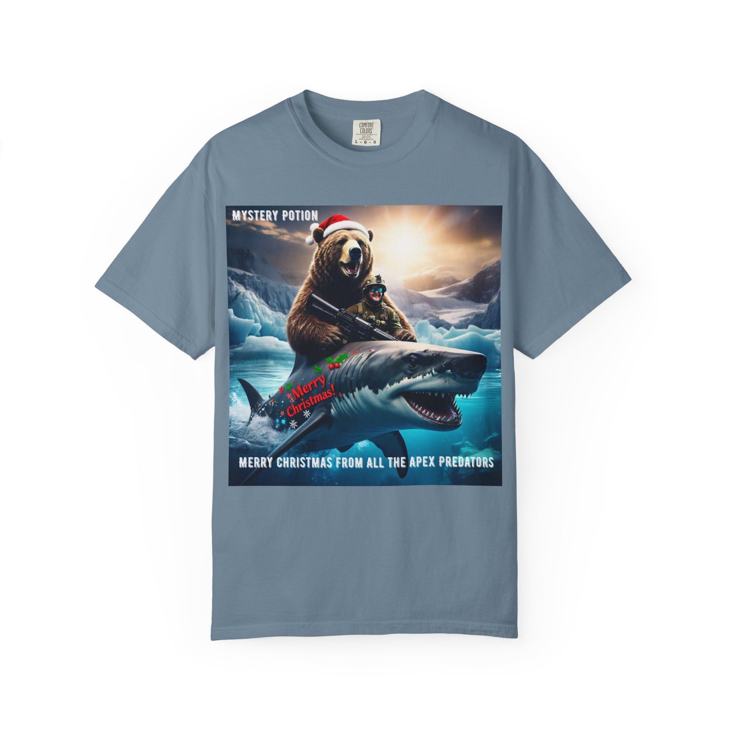 X-mas Humor T-Shirt "Merry Christmas from All the Apex Predators", Unisex Garment-Dyed Tee, Funny Holiday Shirt, Gift for Friends, Outdoor Adventure Wear, Novelty Apparel