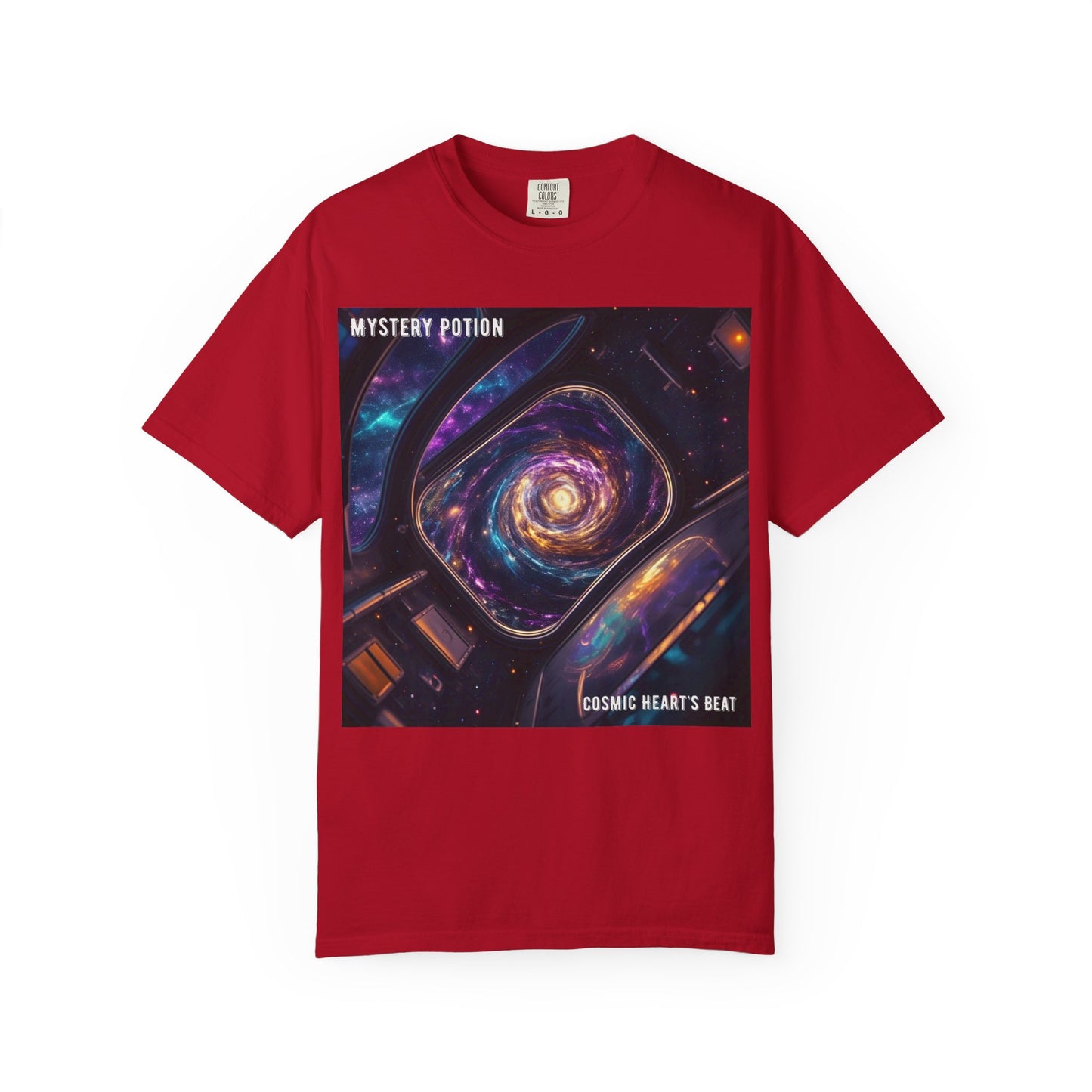 Cosmic Themed Mystery Potion Unisex Garment-Dyed T-shirt, Mystical Tee, Galaxy Shirt, Space Art Apparel, Unique Gift for Event Horizon Stargazers