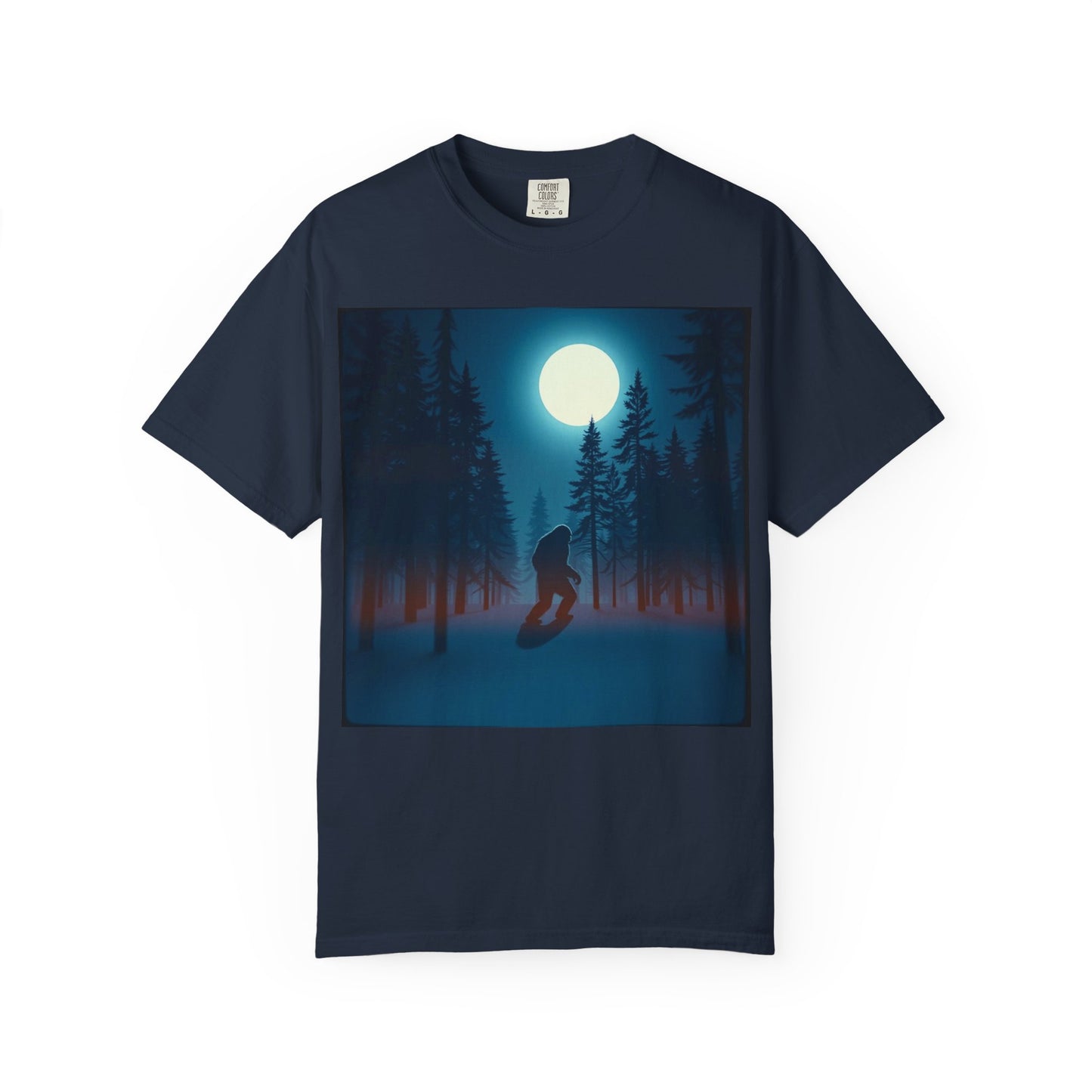 Moonlit Forest Snowboarder T-Shirt, Cozy Adventure Tee, Winter Sports Gift, Unisex Apparel, Outdoor Vibes