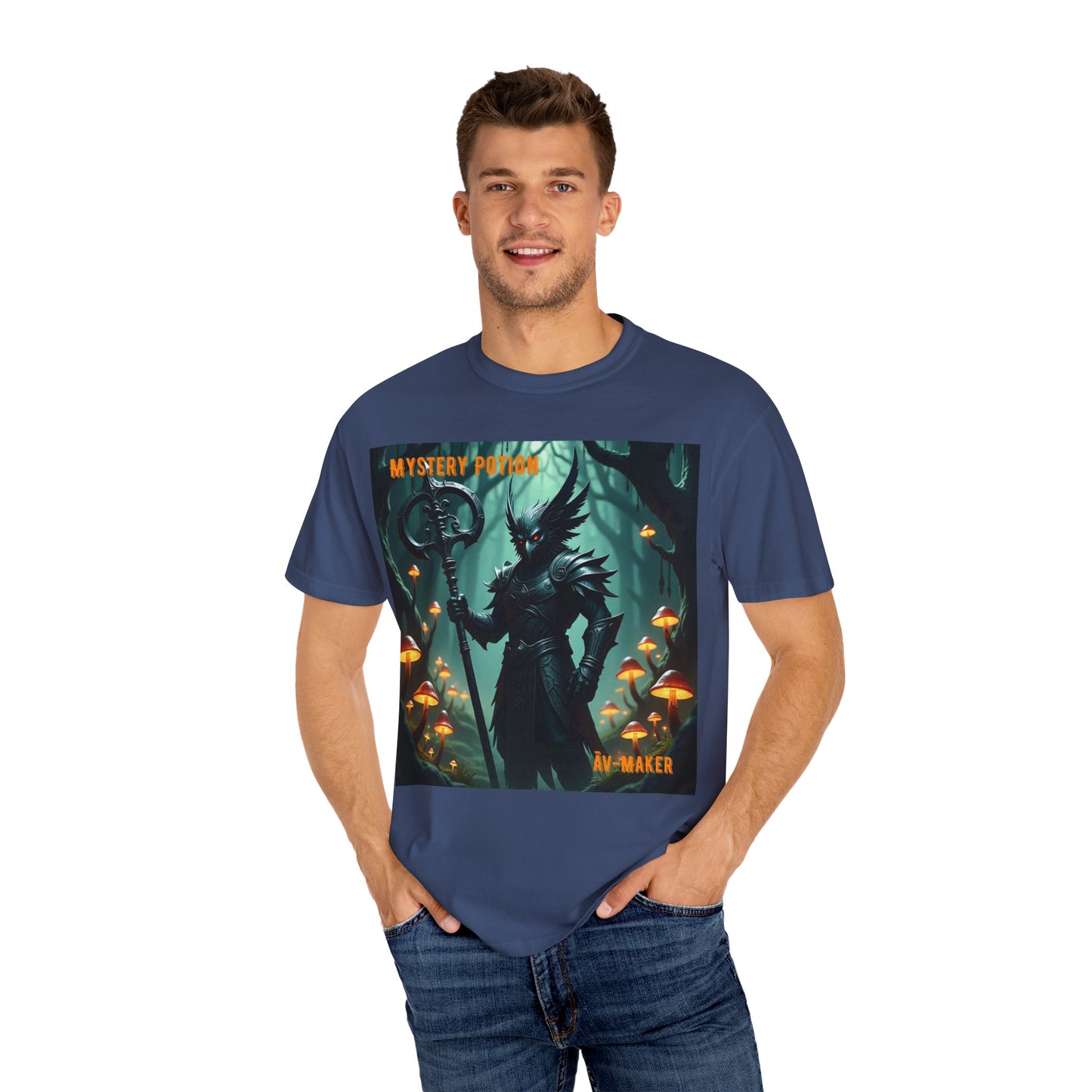 Mystical Āv-Maker Unisex Garment-Dyed T-shirt, Fantasy Apparel, Gift for Gamers, Witchy T-shirt, Mystery Potion Design, Unisex Tee