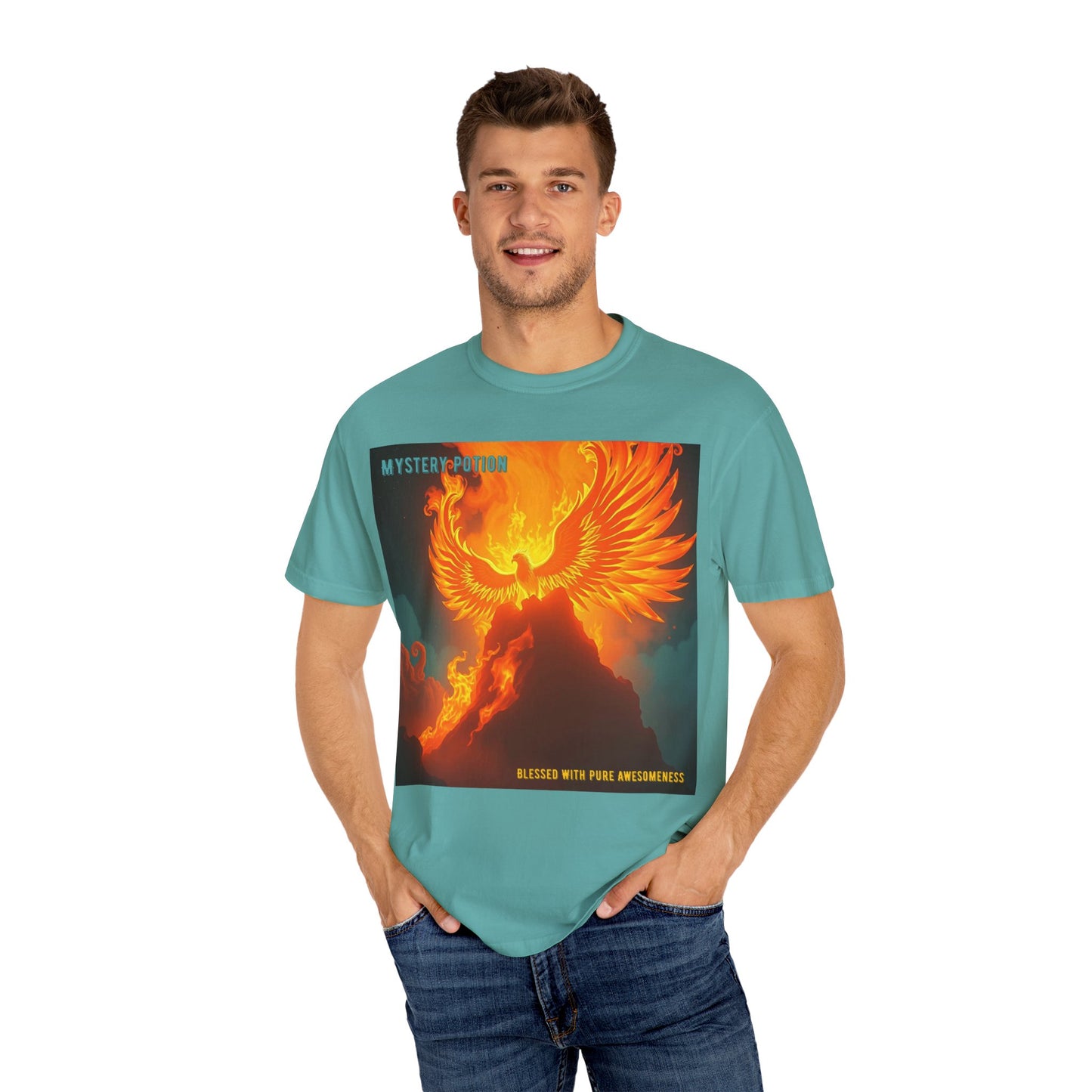 'Blessed With Pure Awesomeness' Mystery Phoenix Graphic Unisex T-shirt, Cool Casual Wear, Unique Gift for Nature Lovers, Birthday, Summer Event, Spiritual Design
