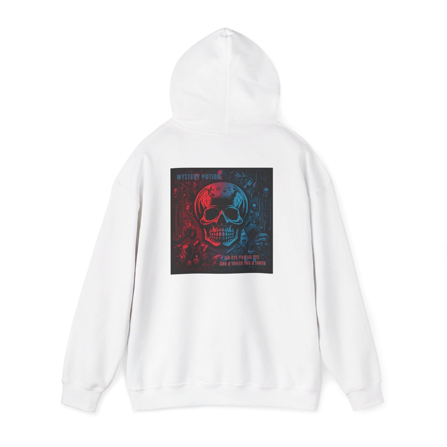 'An Eye For An Eye And A Tooth For A Tooth' by Mystery Potion, Unisex Heavy Blend™ Hooded Sweatshirt, Hoodie Swag For Grebo and Goth Rockers, Punks