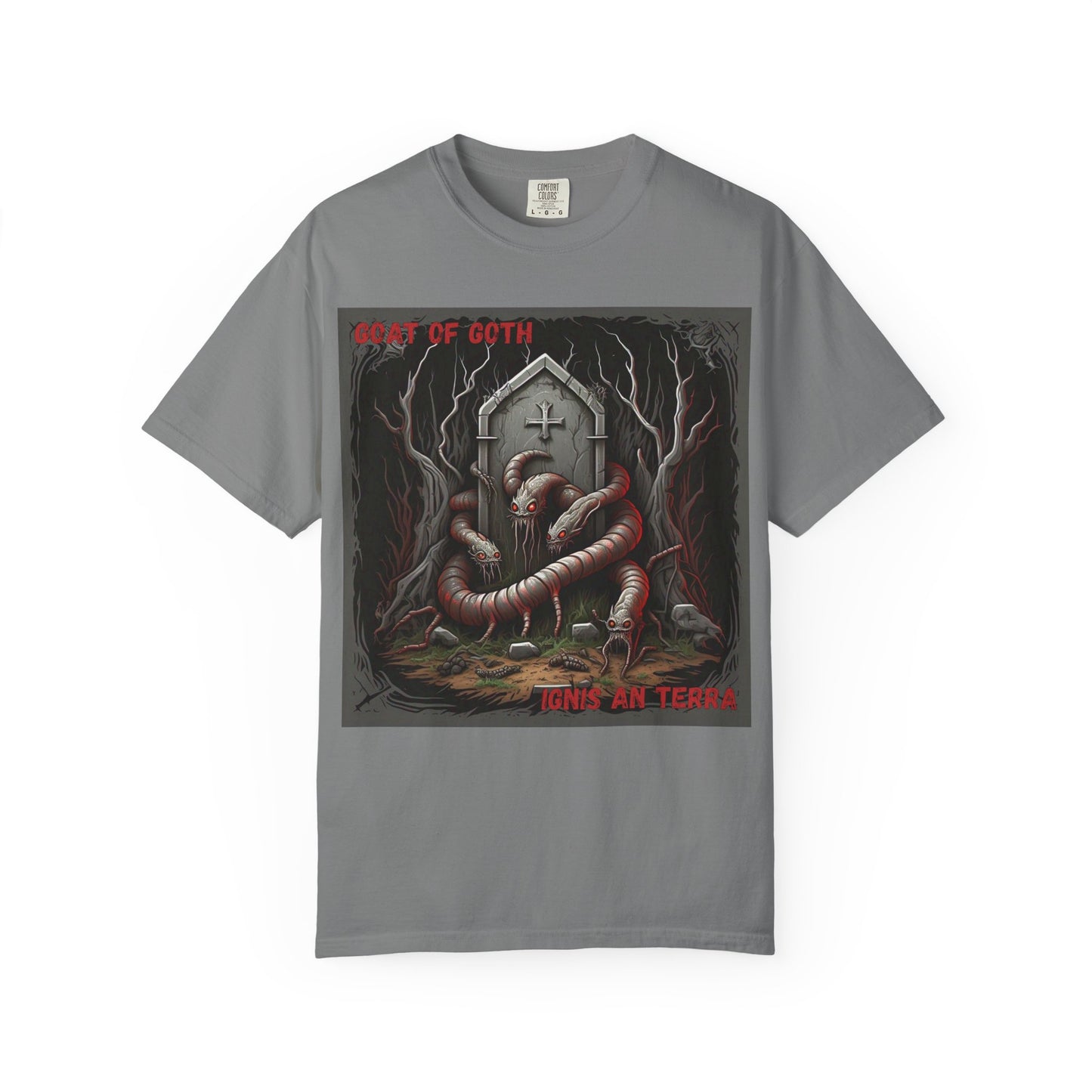'Ignis An Terra' by GOAT of Goth, Gothic Graphic T-Shirt, Dark Aesthetic Tee, Unisex Halloween Shirt, Unique Gift for Horror Lovers, Casual Everyday Wear