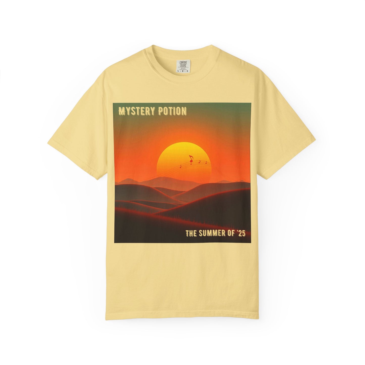 'The Summer of '25'  by Mystery Potion, Mystical Sunset T-Shirt - Unisex Garment-Dyed Tee, Retro Vibe, Bohemian Style, Summer Essential Swag