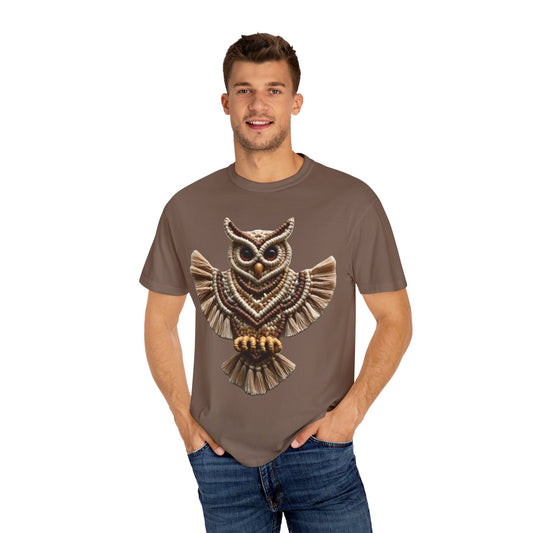 Artistic Macrame Owl T-Shirt, Unisex Graphic Tee, Nature Lover Gift, Bohemian Style Shirt, Wildlife Art Apparel, Unique Owl Design