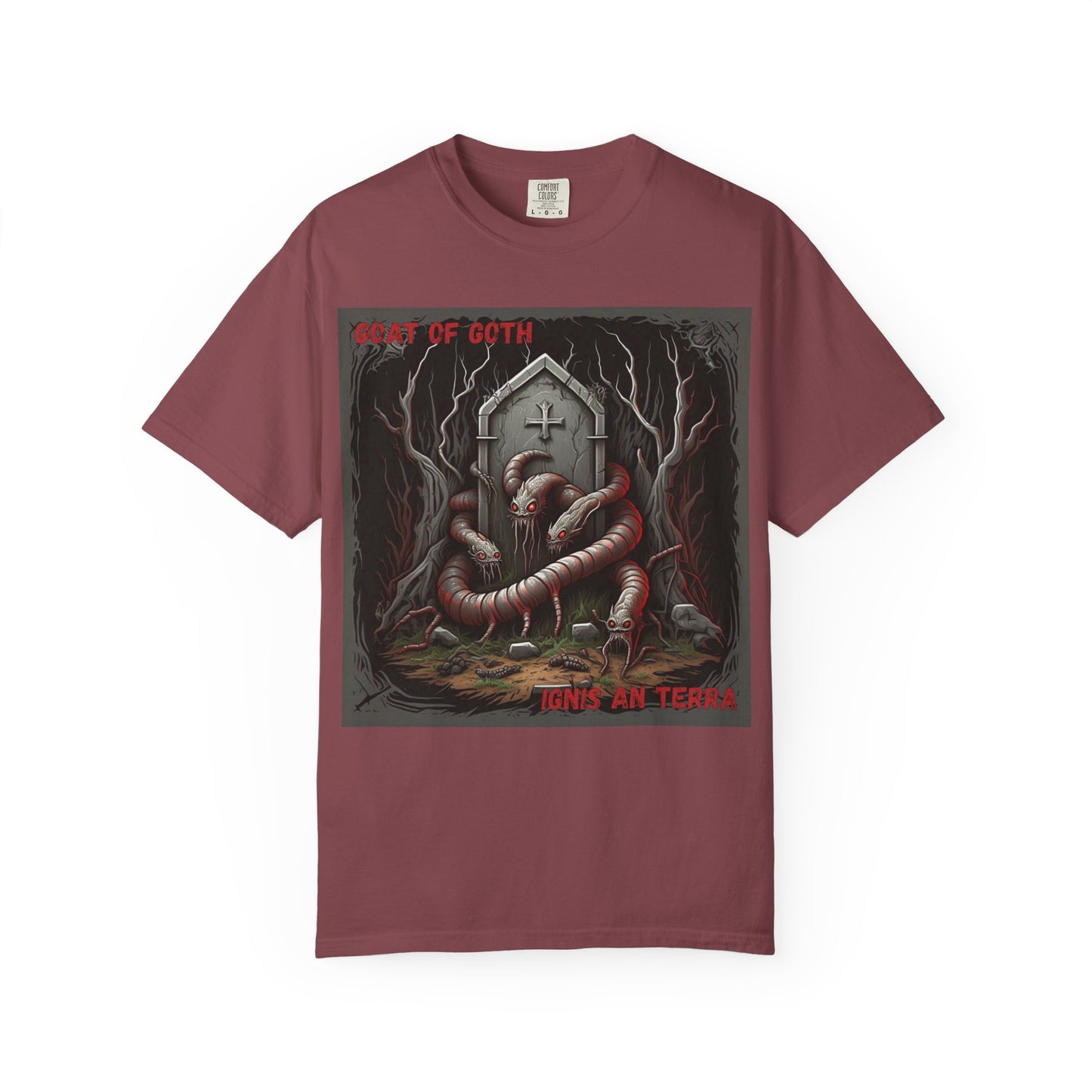 'Ignis An Terra' by GOAT of Goth, Gothic Graphic T-Shirt, Dark Aesthetic Tee, Unisex Halloween Shirt, Unique Gift for Horror Lovers, Casual Everyday Wear