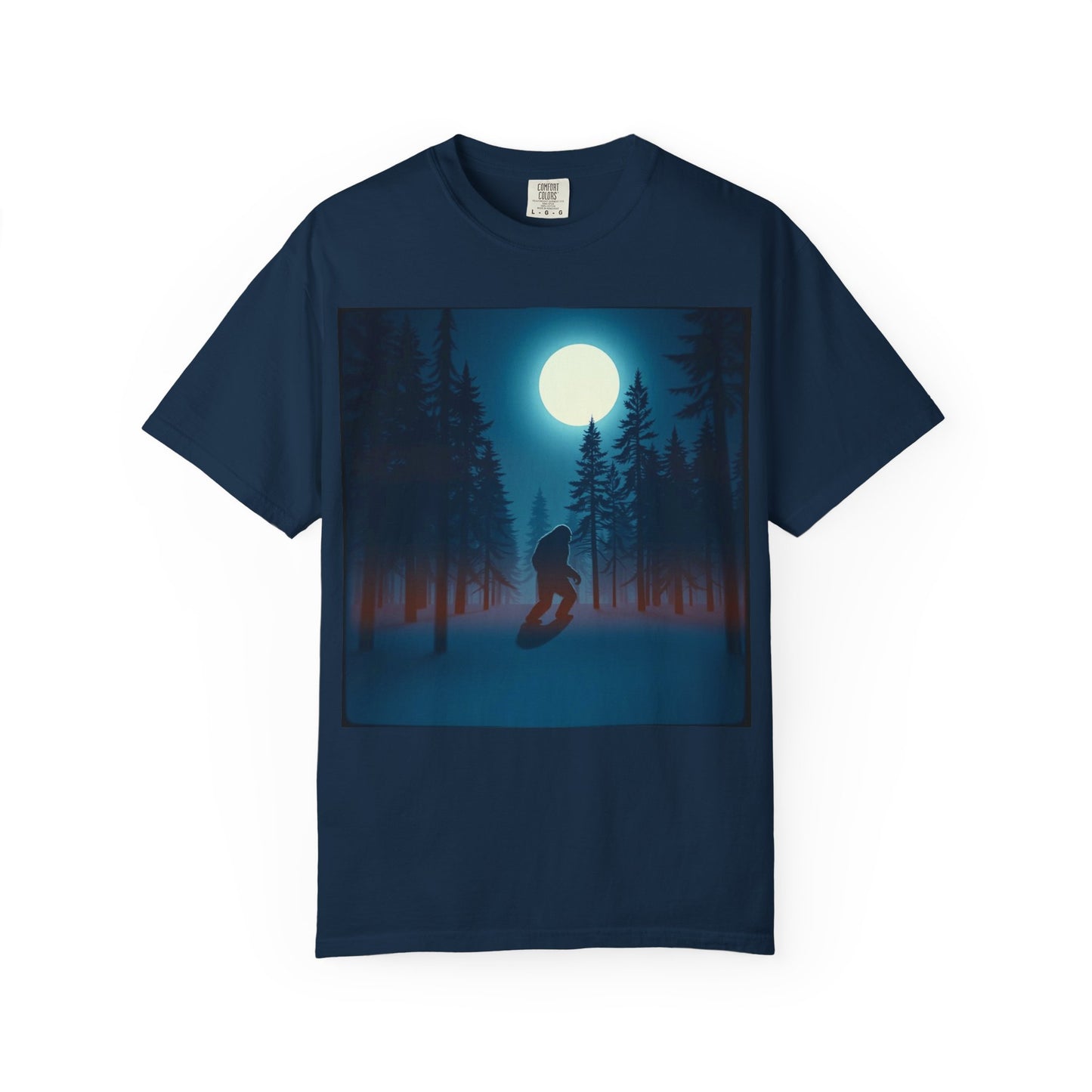 Moonlit Forest Snowboarder T-Shirt, Cozy Adventure Tee, Winter Sports Gift, Unisex Apparel, Outdoor Vibes