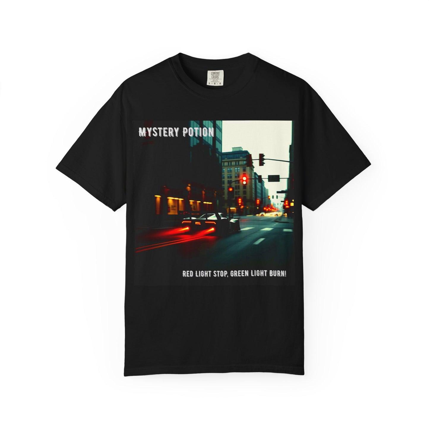 'Red Light Stop, Green Light Burn' by Mystery Potion Urban Vibe T-Shirt, Street Art T-Shirt, Fashion Tee, Gift for Art Lovers, Unisex Cotton Shirt, Unique Graphic Tee