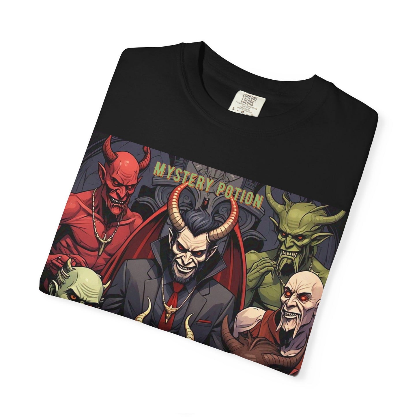 'Lucifer's Legion' by Mystery Potion, Unisex T-Shirt, Devil-Inspired Tee, Halloween Shirt, Comic Book Merch, Gift for Fans