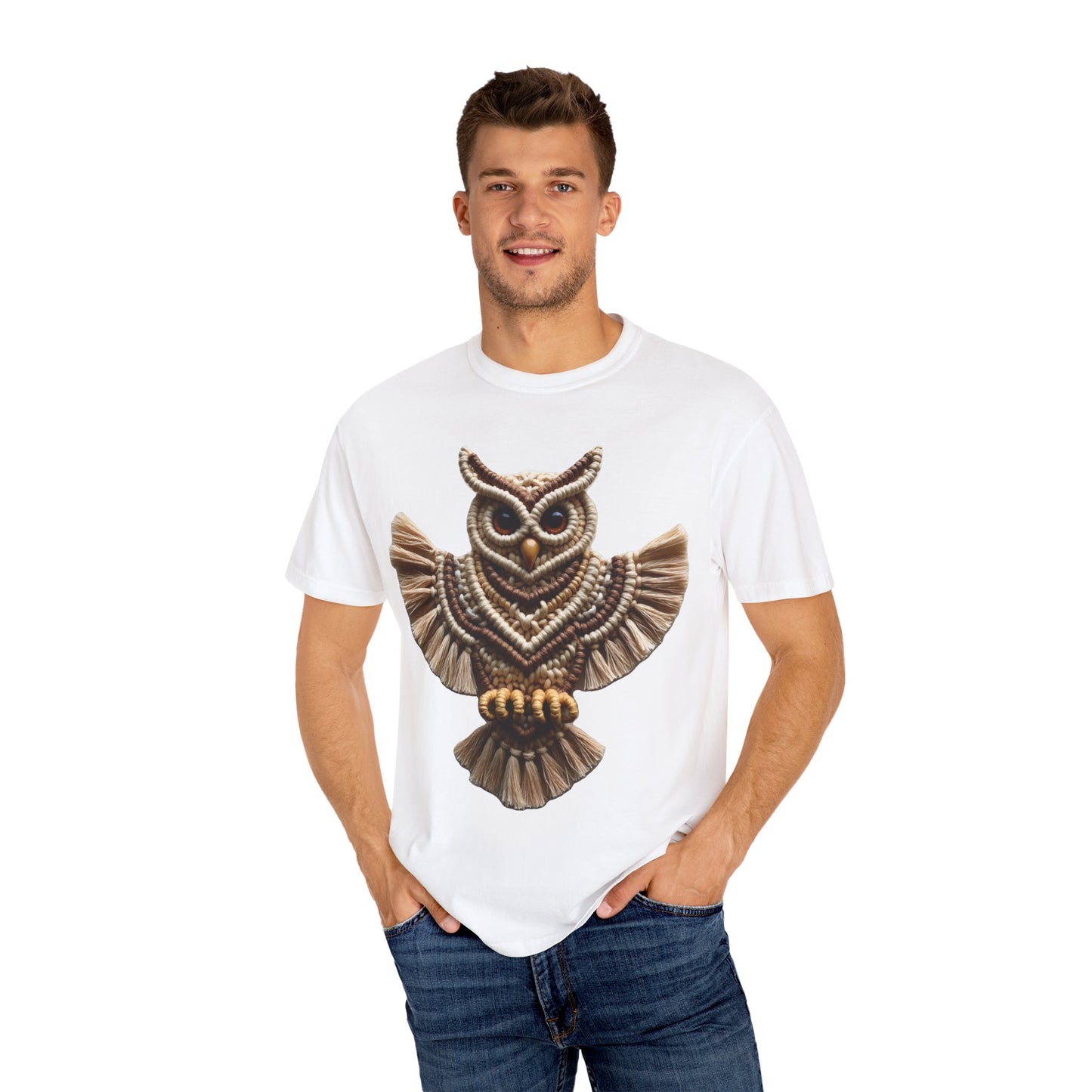 Artistic Macrame Owl T-Shirt, Unisex Graphic Tee, Nature Lover Gift, Bohemian Style Shirt, Wildlife Art Apparel, Unique Owl Design