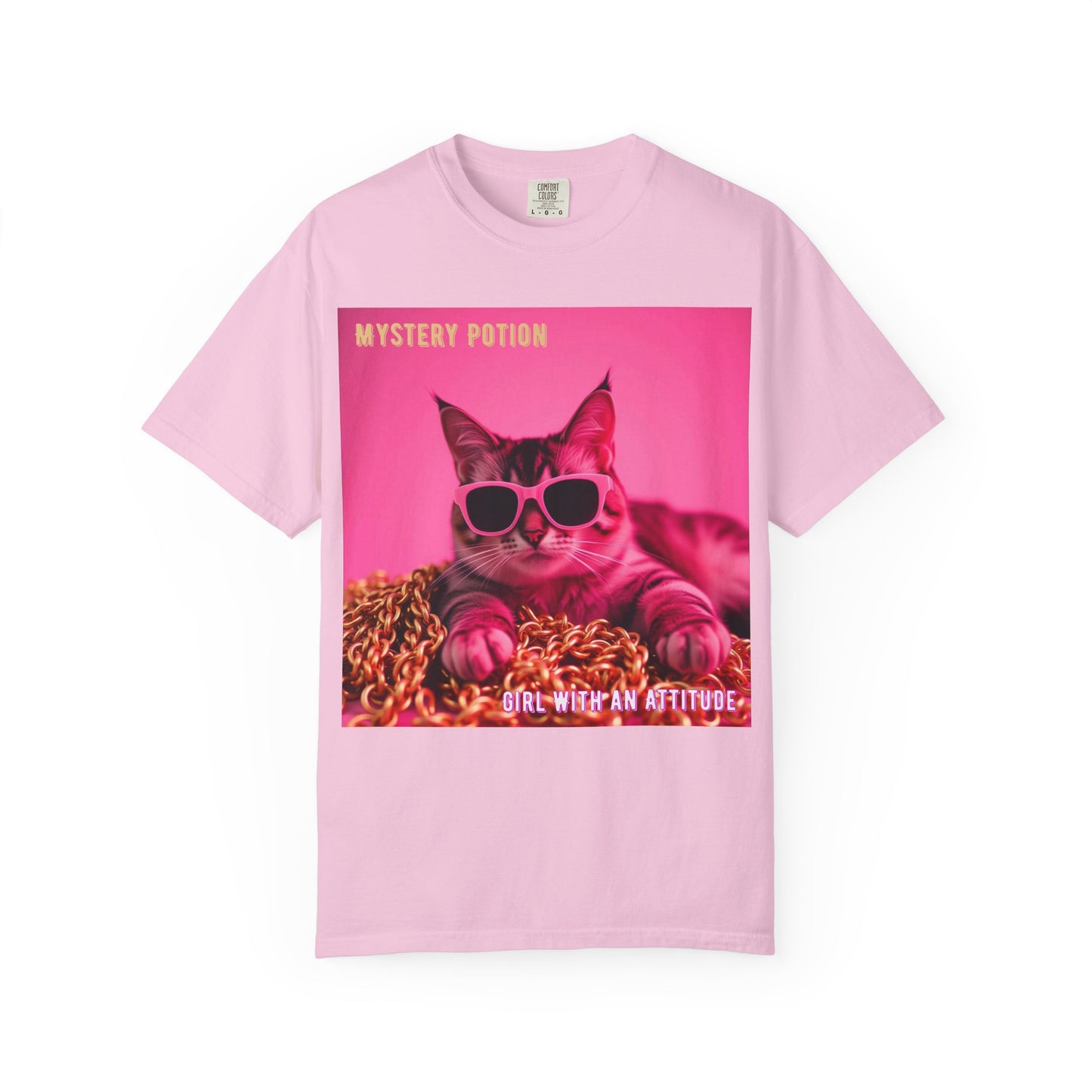 'Girl With An Attitude' by Mystery Potion, Cool Cat T-shirt, Fun Cat Tee, Gift for Cat Lovers, Casual Wear, Unique Fashion Statement, Attitude T-shirt