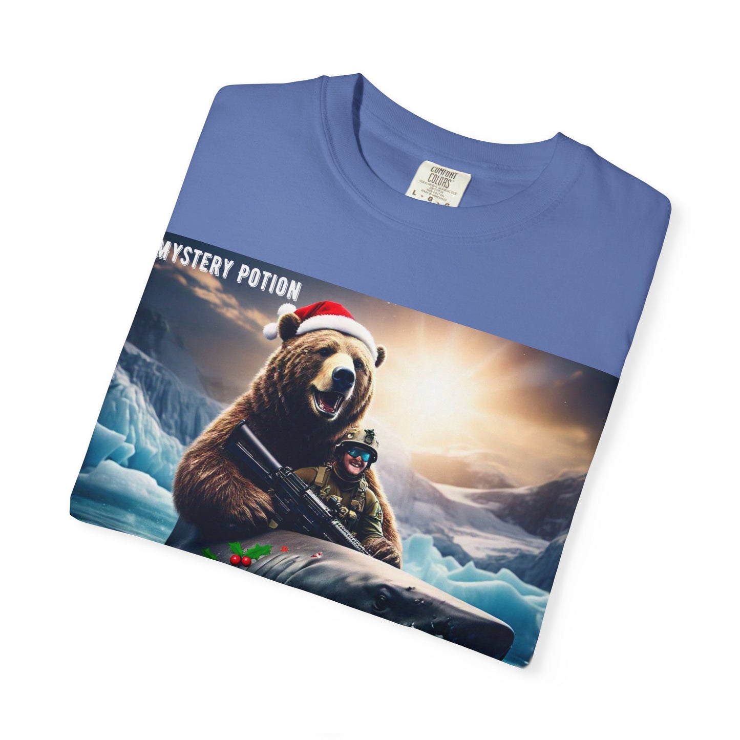 X-mas Humor T-Shirt "Merry Christmas from All the Apex Predators", Unisex Garment-Dyed Tee, Funny Holiday Shirt, Gift for Friends, Outdoor Adventure Wear, Novelty Apparel