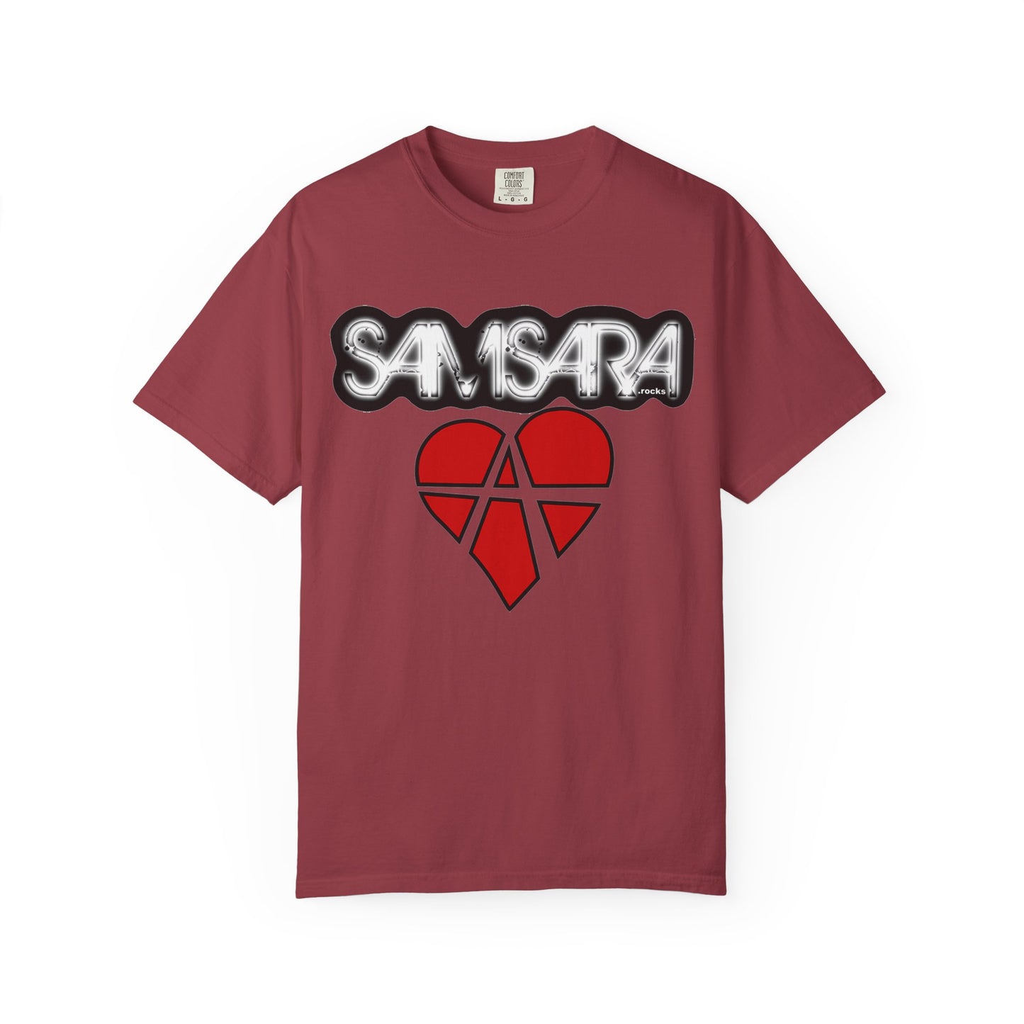 'Samsara Rocks' Logo, Love and Anarchy Graphic Tee | Unisex Garment-Dyed T-Shirt, Casual Fashion, Heart Design, Streetwear, Gift for Him/Her