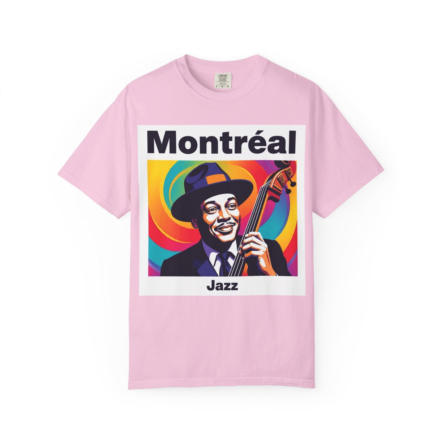 Vibrant Jazz T-Shirt with Montréal Design | Unisex Garment-Dyed Tee for Music Lovers, Concerts, Festivals, Gift Idea, Casual Wear