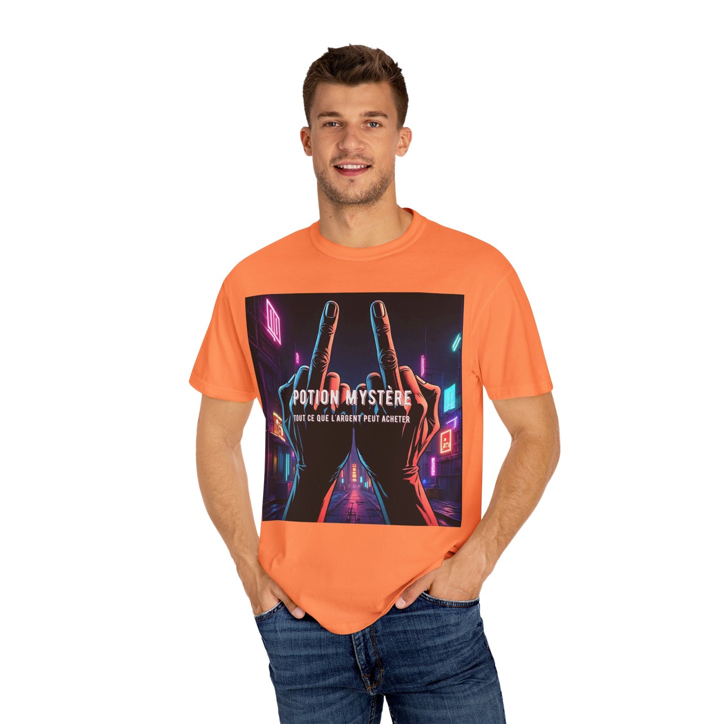'Tout Ce Que L'Argent Peut Acheter' par Potion Mystère, Two Fingers Up Unisex T-Shirt with Artistic Graphic Design, Casual Wear, Streetwear Style, Gift for Art Lovers, Unique Graphic Tee, [...]