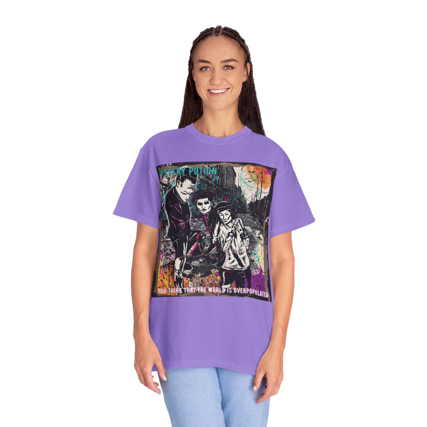 'You Think The World Is Overpopulated' by Mystery Potion, Street Art Unisex T-Shirt - Alternative Fashion, Graphic Tee for Music Lovers, Gifting, Urban Style, Everyday Wear
