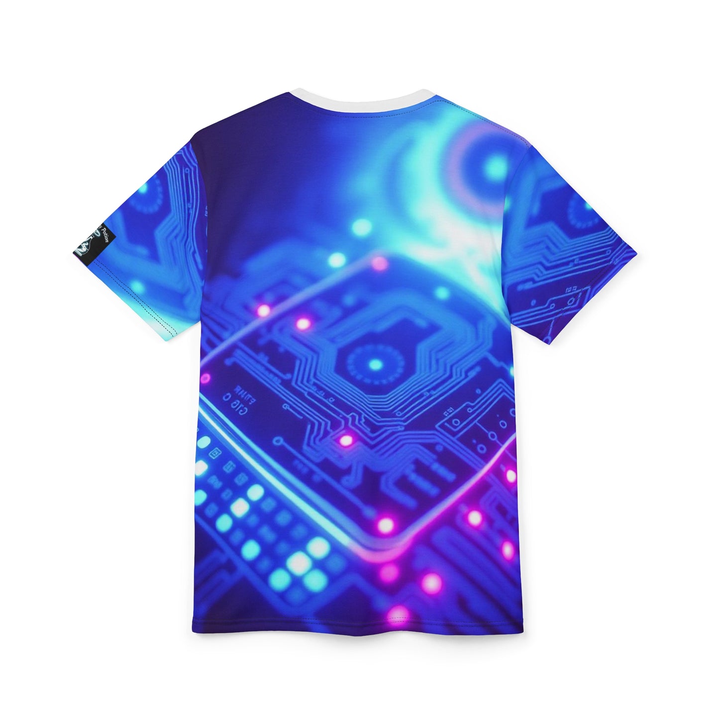 'Genesis' by Mystery Potion Vibrant Tech-Inspired Unisex Tee, AOP Graphic T-Shirt, Unique Cyberpunk Shirt, Trendy Gamer Apparel, Digital Art Fashion Shirt