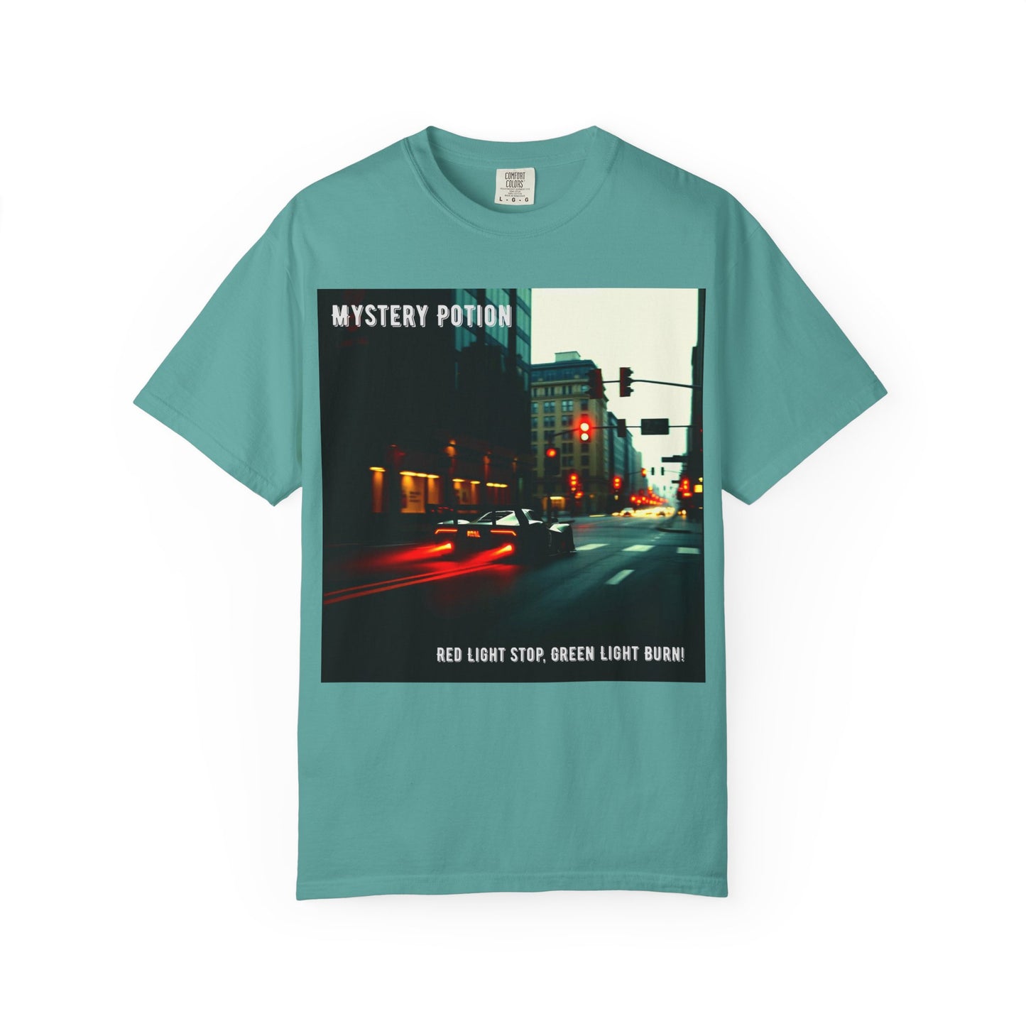 'Red Light Stop, Green Light Burn' by Mystery Potion Urban Vibe T-Shirt, Street Art T-Shirt, Fashion Tee, Gift for Art Lovers, Unisex Cotton Shirt, Unique Graphic Tee