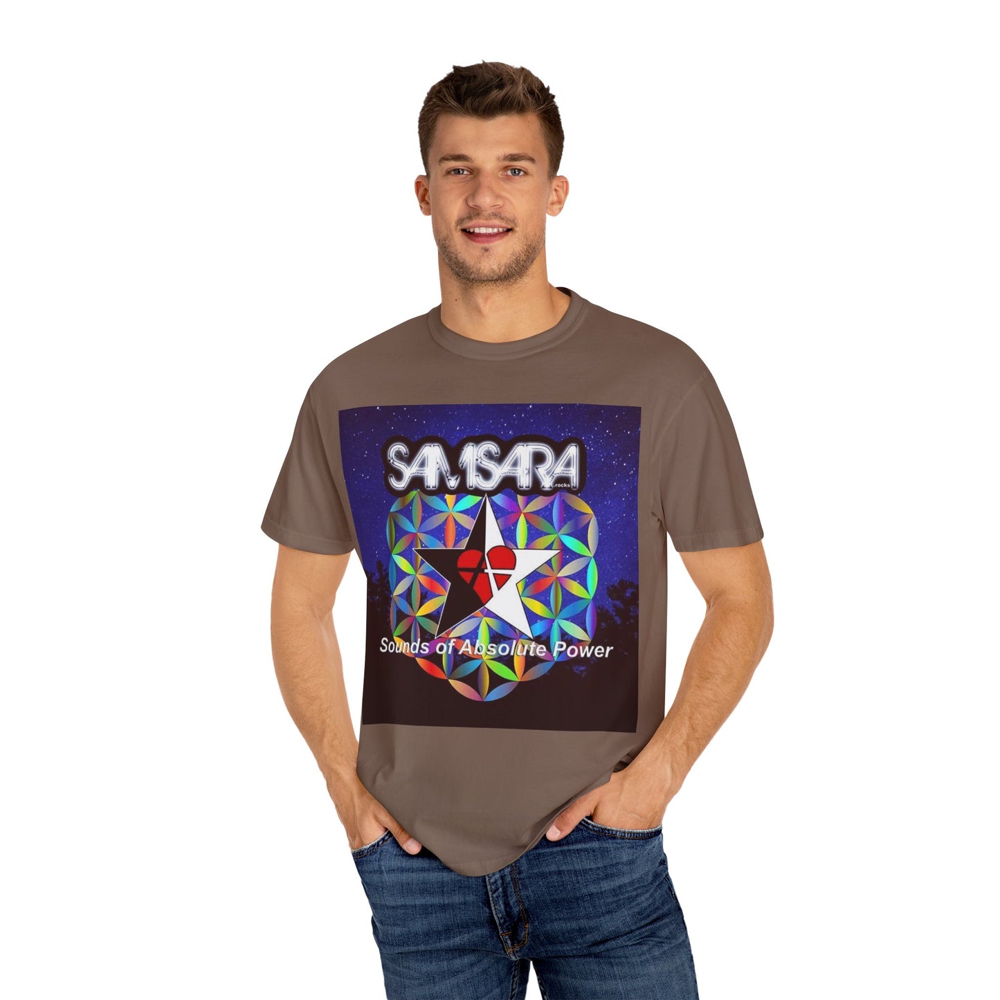 Sounds Of Absolute Power by Samsara Vibrant Graphic T-Shirt for Nature Lovers, Unisex Tee, Festival Wear, Gift for Music Enthusiasts, Bohemian Style Apparel