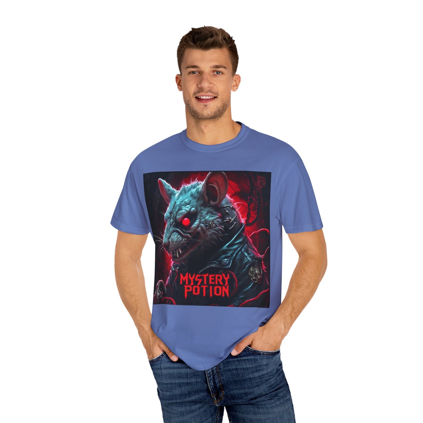 'Mystery Potion' Punk Rock Rat in Leather Jacket T-shirt, Rocker Tee, Original Logo