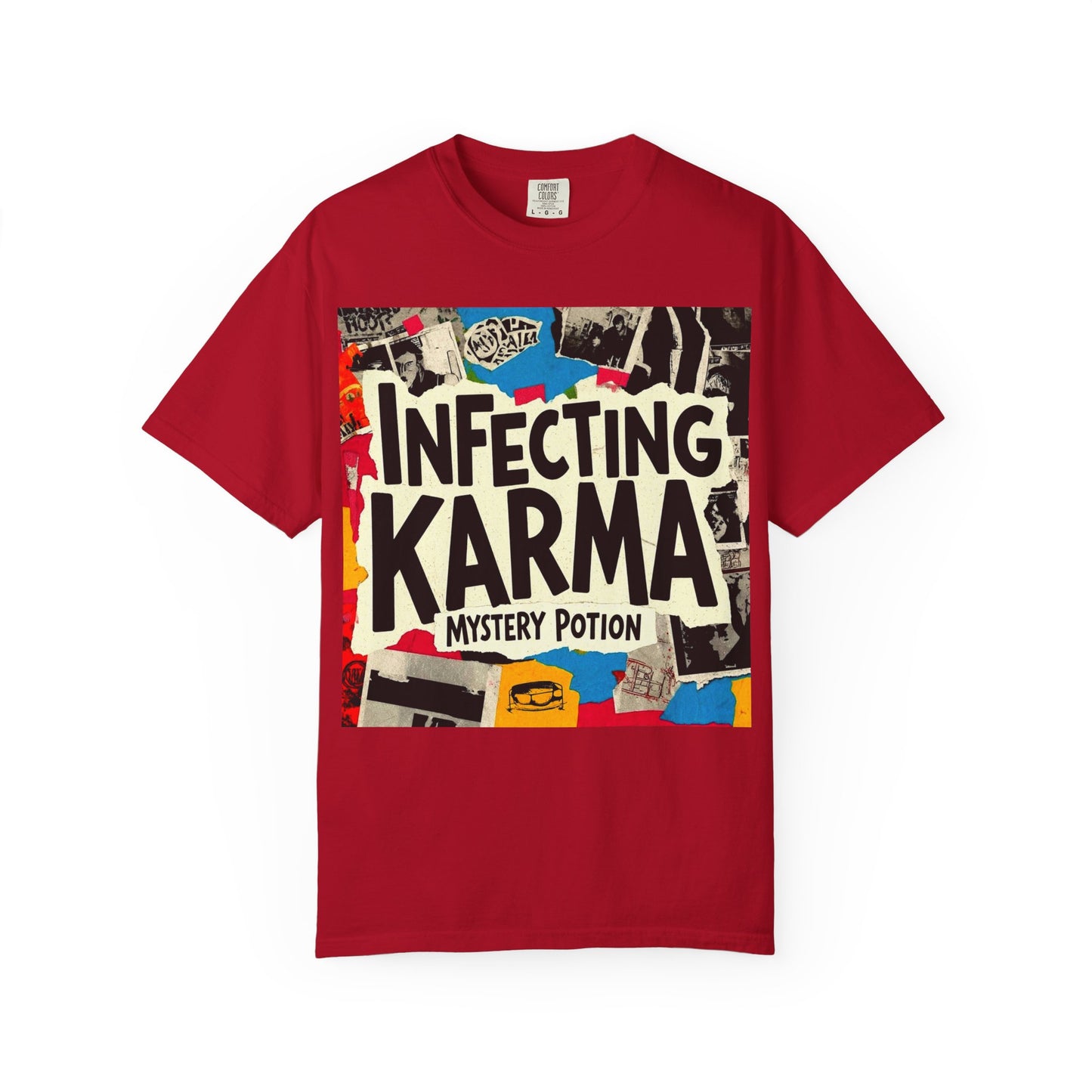 'Infecting Karma' by Mystery Potion,  Mystical Vibes T-shirt Design - Summer Casual Wear, Gift for Friends, Festival Apparel, Unique Statement Tee