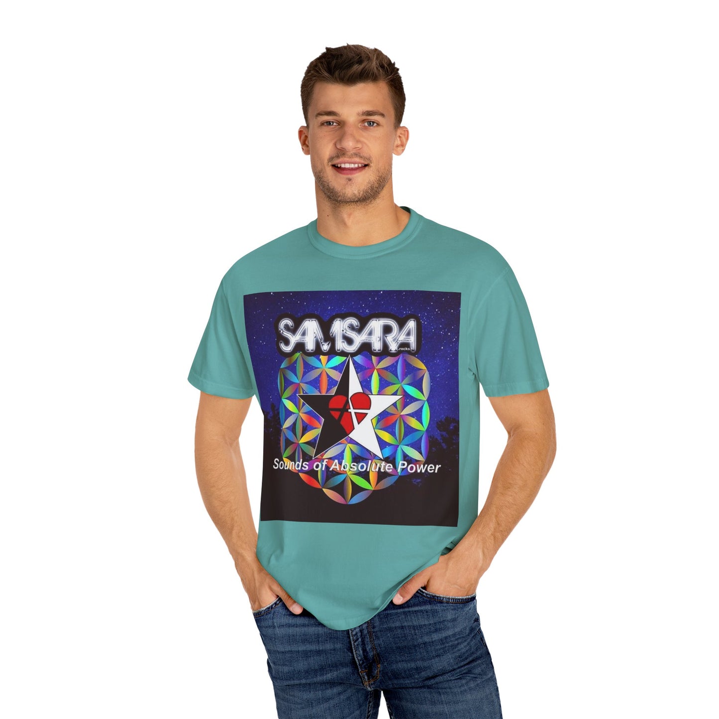 Sounds Of Absolute Power by Samsara Vibrant Graphic T-Shirt for Nature Lovers, Unisex Tee, Festival Wear, Gift for Music Enthusiasts, Bohemian Style Apparel