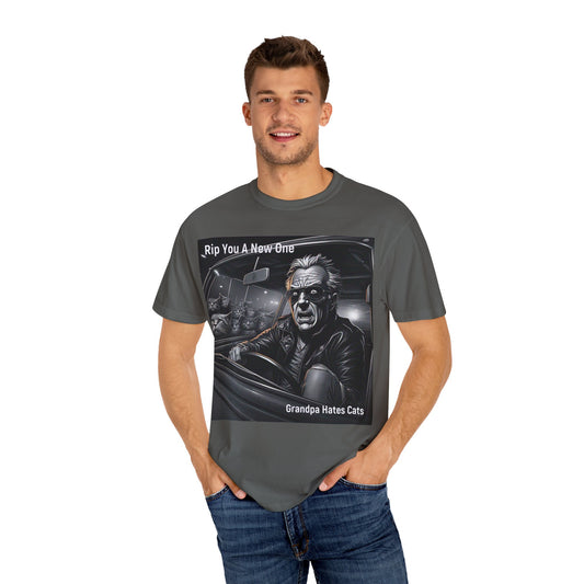 'Grandpa Hates Cats' by Rip You A New One, Humorous Cat Lover T-shirt, Vintage Graphic Tee Shirt, Funny Gift for Cat Owners, Unisex Casual Wear