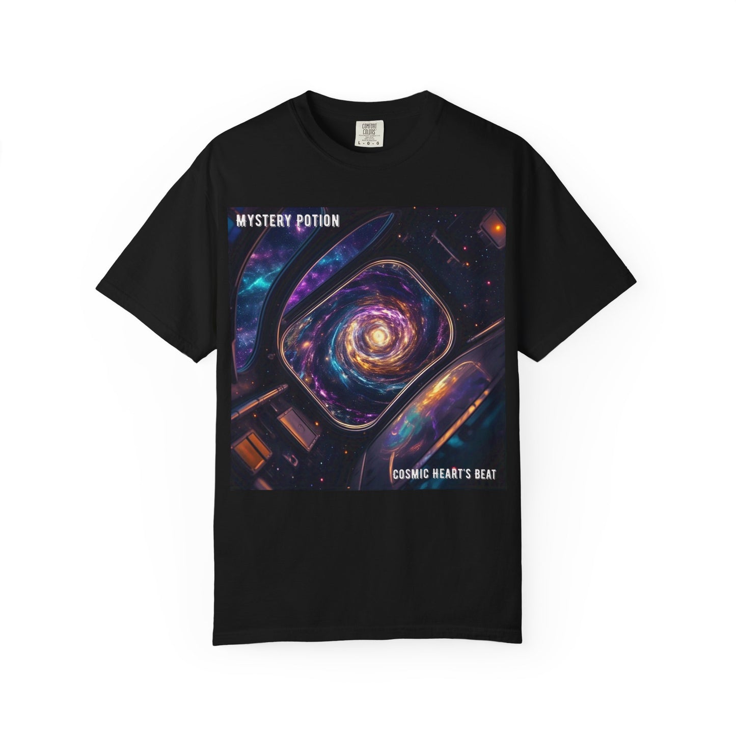 Cosmic Themed Mystery Potion Unisex Garment-Dyed T-shirt, Mystical Tee, Galaxy Shirt, Space Art Apparel, Unique Gift for Event Horizon Stargazers