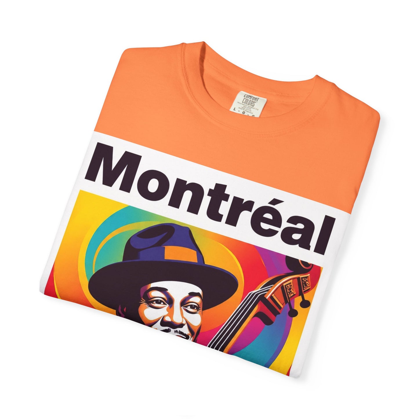 Vibrant Jazz T-Shirt with Montréal Design | Unisex Garment-Dyed Tee for Music Lovers, Concerts, Festivals, Gift Idea, Casual Wear