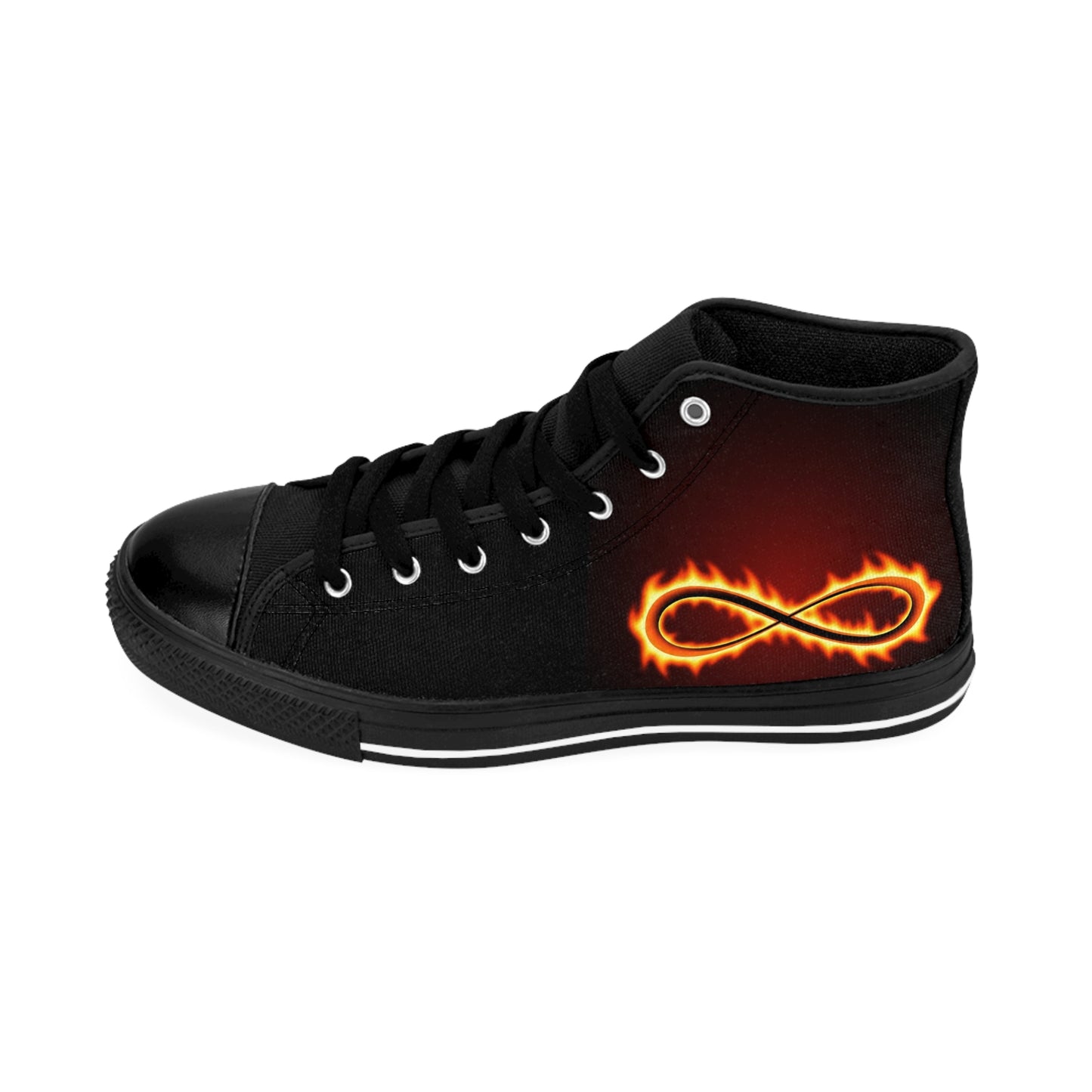 'Infinity Symbol on Fire' collection by Izak, Men's Classic Sneakers with Fiery Infinity Design | Trendy High-Top Shoes, Unique Sneakers, Cool Footwear, Gift for Him, Casual Style