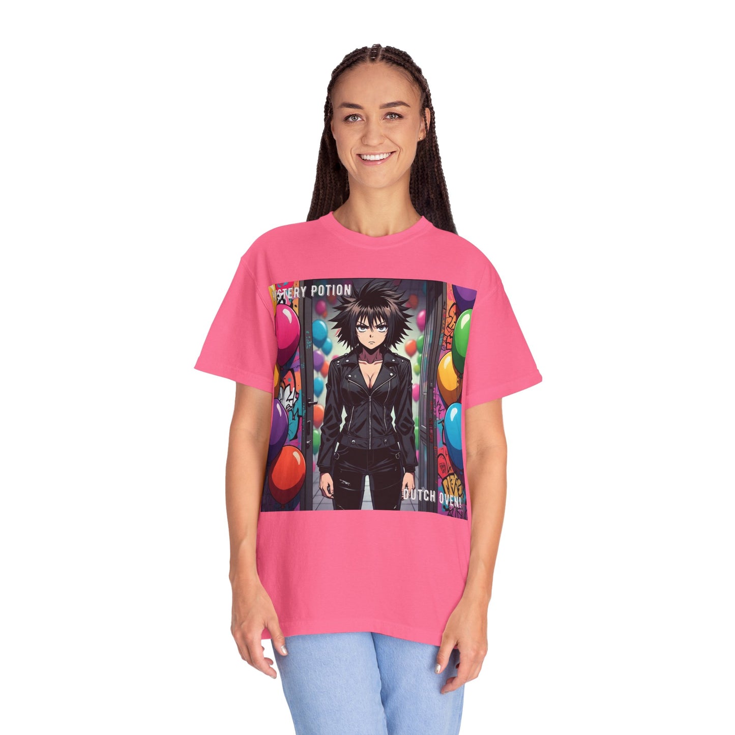 Mystery Potion's 'Dutch Oven', Whimsical Grabber Style Anime Graphic T-shirt featuring Bold Art, Anime Style Tee, Unisex Casual Wear, Gift for Friends, Trendy Statement Shirt
