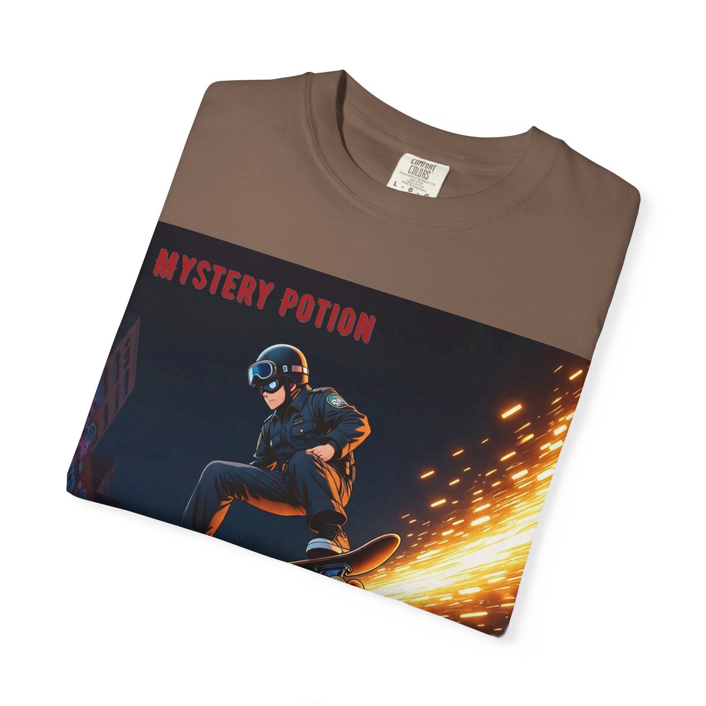 'Stop! He's A Cop!' by Mystery Potion, Skateboard Hardcore Punk T-shirt, Cozy Graphic Tee, Perfect Gift for Skaters, Unisex Streetwear Shirt, Trendy Casual Wear