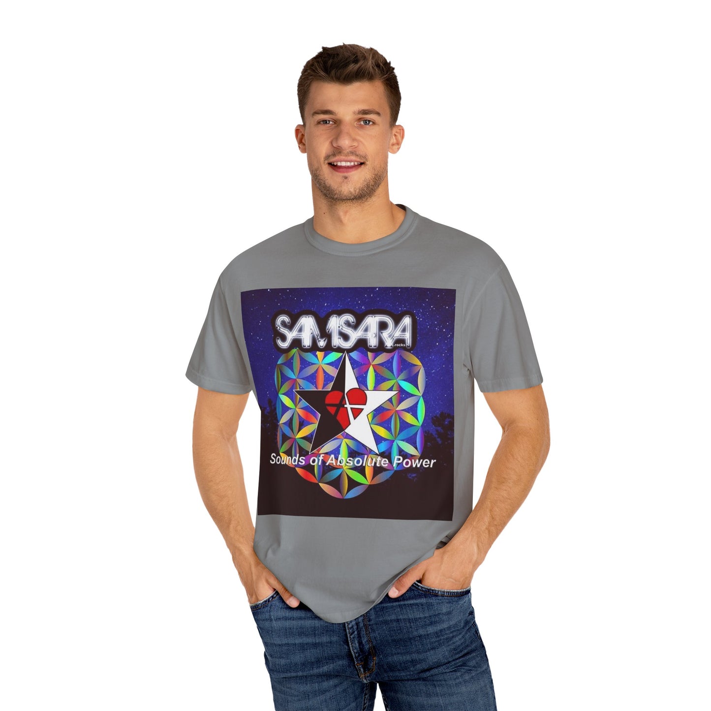 Sounds Of Absolute Power by Samsara Vibrant Graphic T-Shirt for Nature Lovers, Unisex Tee, Festival Wear, Gift for Music Enthusiasts, Bohemian Style Apparel