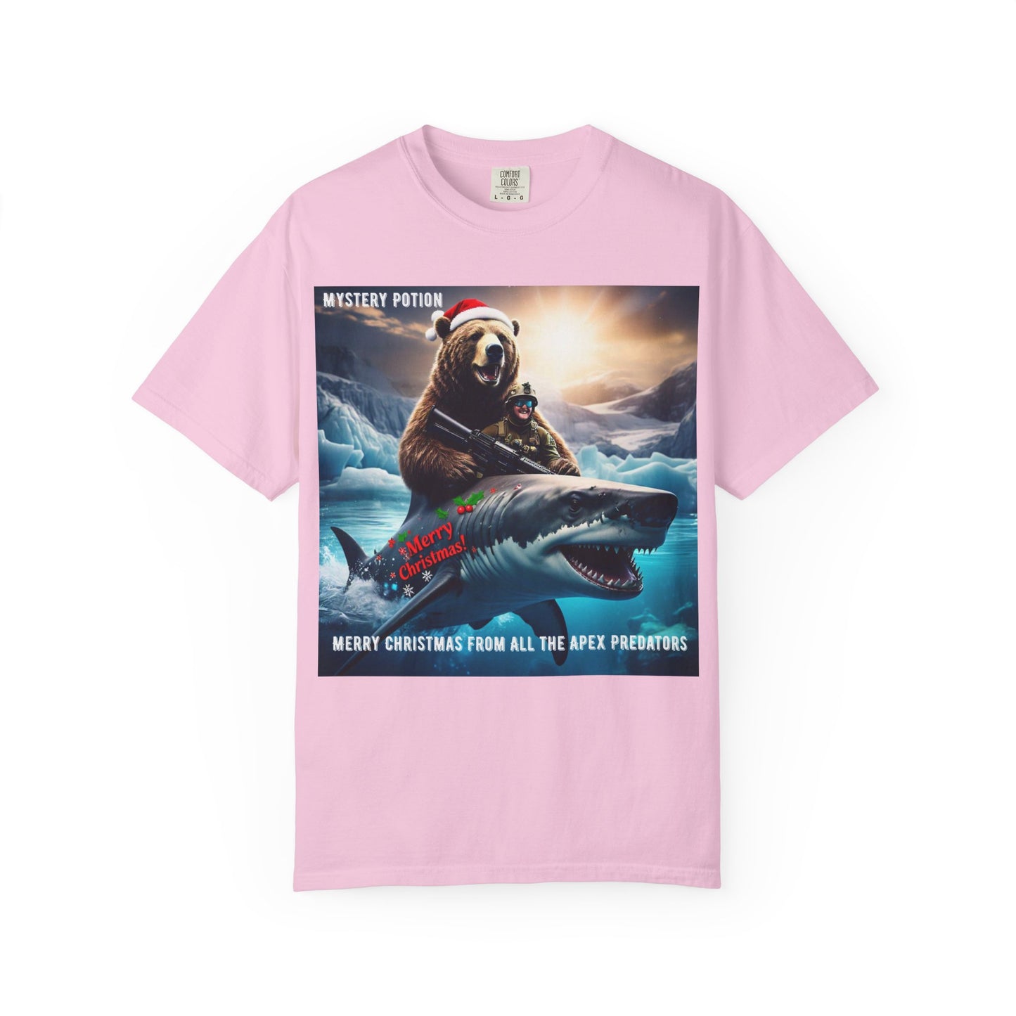 X-mas Humor T-Shirt "Merry Christmas from All the Apex Predators", Unisex Garment-Dyed Tee, Funny Holiday Shirt, Gift for Friends, Outdoor Adventure Wear, Novelty Apparel