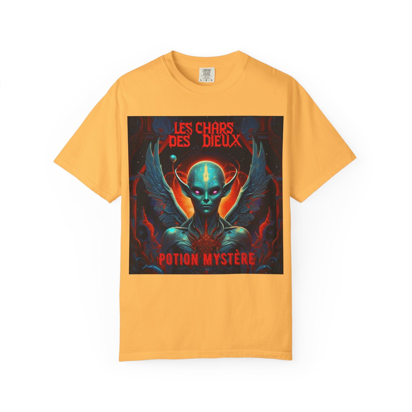 'Les Chars des Dieux' par Potion Mystère, Mystical Alien Graphic T-Shirt | Unisex Tee for Sci-Fi Lovers, Unique Gift for Halloween, Cosmic Vibes, Statement Shirt, Trendy Fashion