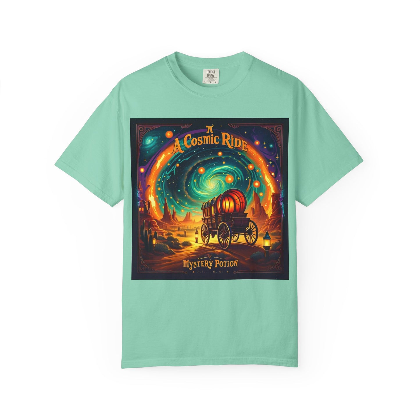 A Cosmic Ride by Mystery Potion T-Shirt, Unisex Graphic Tee, Country Western Festival Wear, Bohemian Style, Gift for Dreamers, Mystical Art Shirt