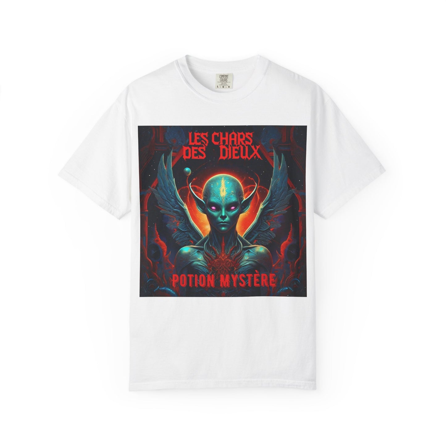 'Les Chars des Dieux' par Potion Mystère, Mystical Alien Graphic T-Shirt | Unisex Tee for Sci-Fi Lovers, Unique Gift for Halloween, Cosmic Vibes, Statement Shirt, Trendy Fashion